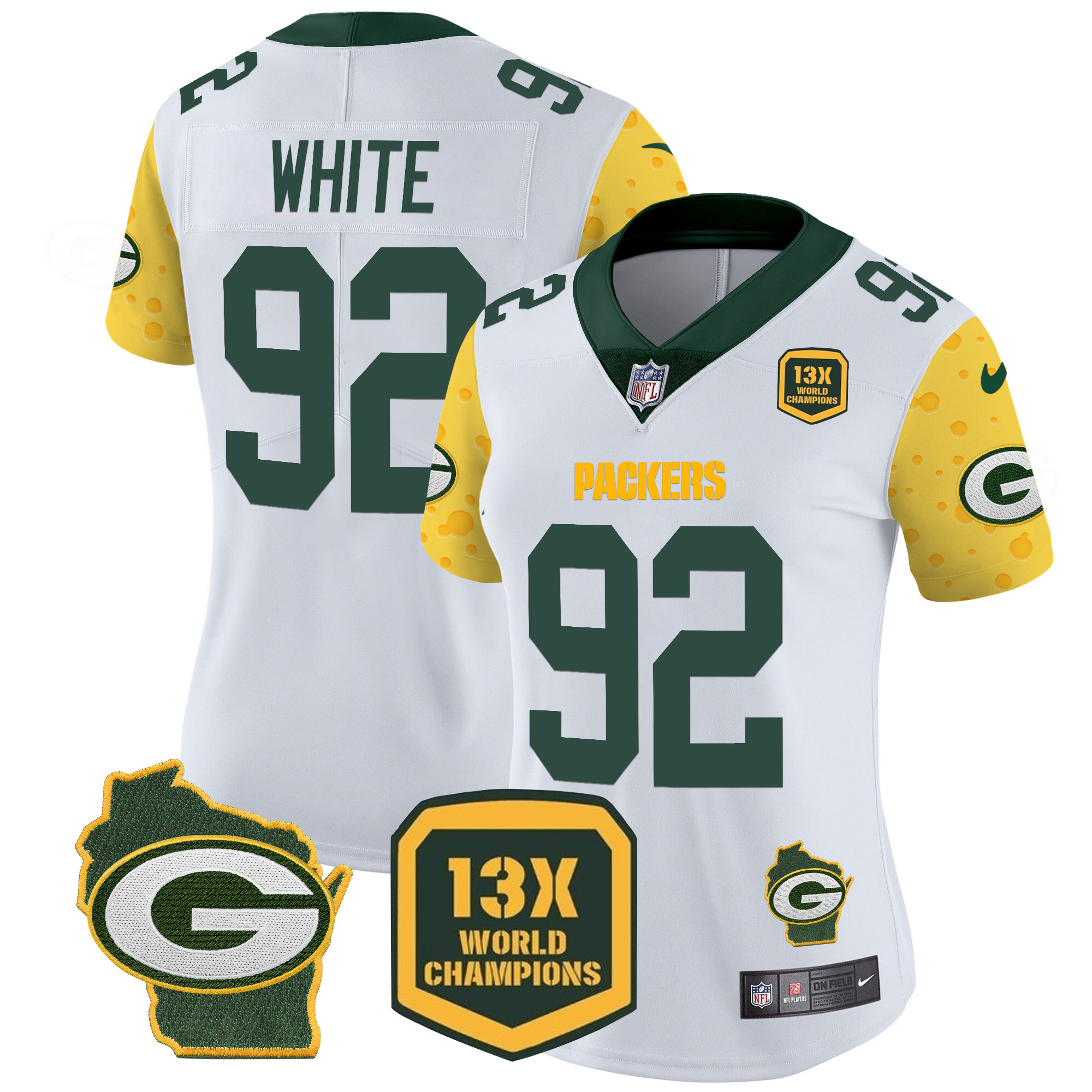 Reggie White Women's Green Bay Packers Cheese Vapor Limited Jersey Ã¢â‚¬â€œ All Stitched White Jersey - All Stitched