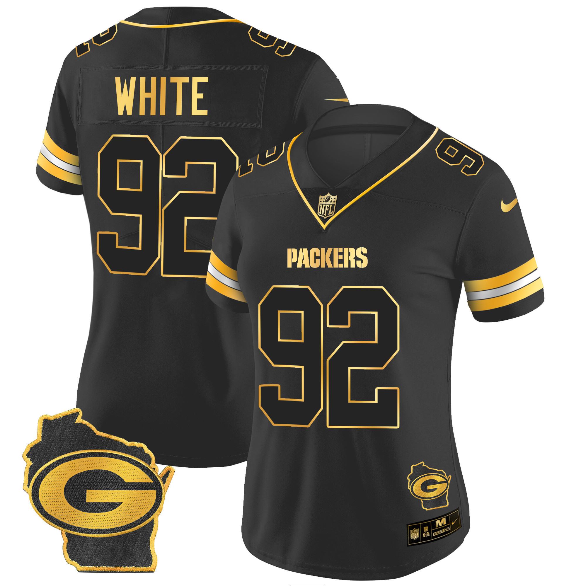 Reggie White Women's Green Bay Packers Home Patch Gold Vapor Black Gold Jersey - All Stitched