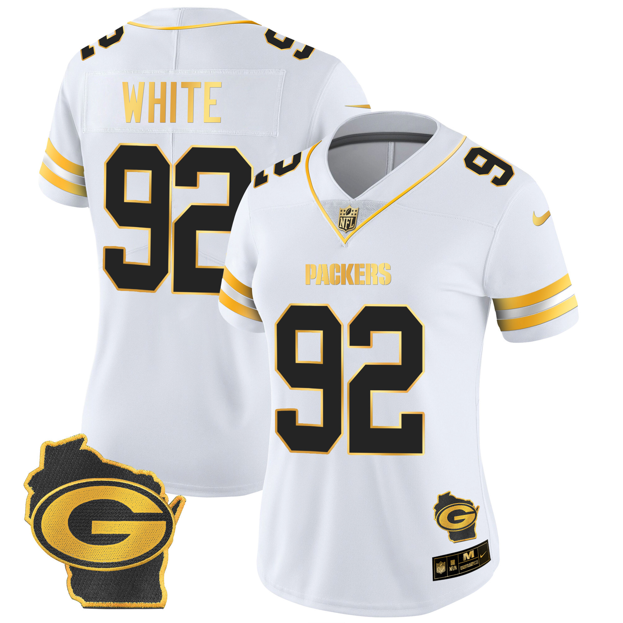 Reggie White Women's Green Bay Packers Home Patch Gold Vapor White Gold Jersey - All Stitched