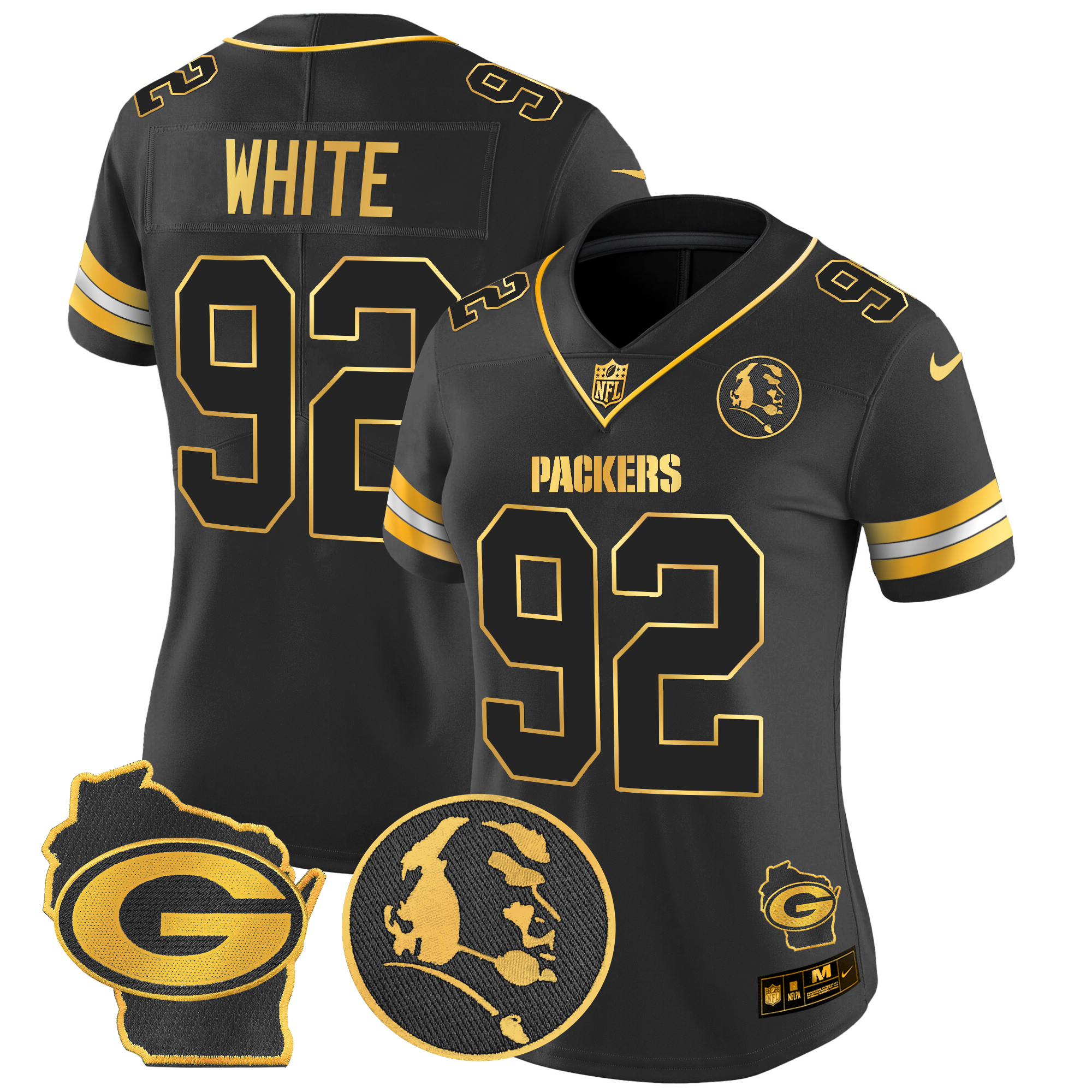 Reggie White Women's Green Bay Packers John Madden & Home Patch Gold Vapor Limited Black Gold Jersey - All Stitched