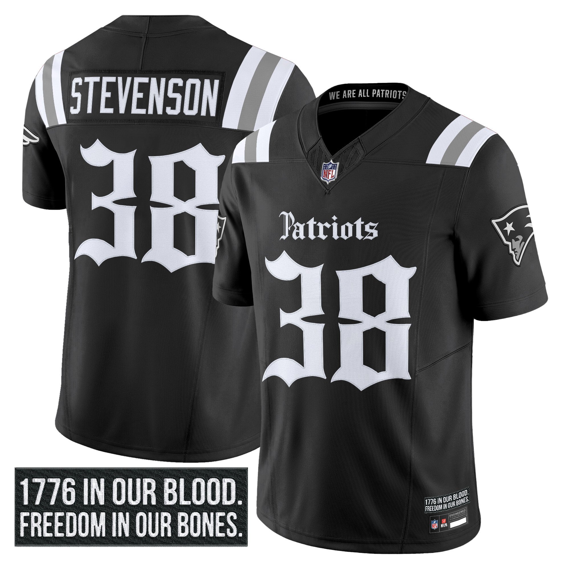 Rhamondre Stevenson Men's New England Patriots 'Gothic Revolution Edition' Vapor Limited Black Jersey - All Stitched
