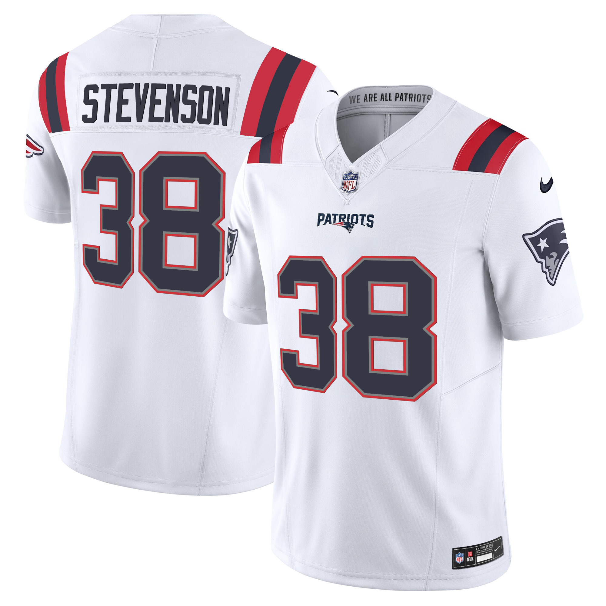 Rhamondre Stevenson Men's New England Patriots Vapor Limited White Jersey - All Stitched