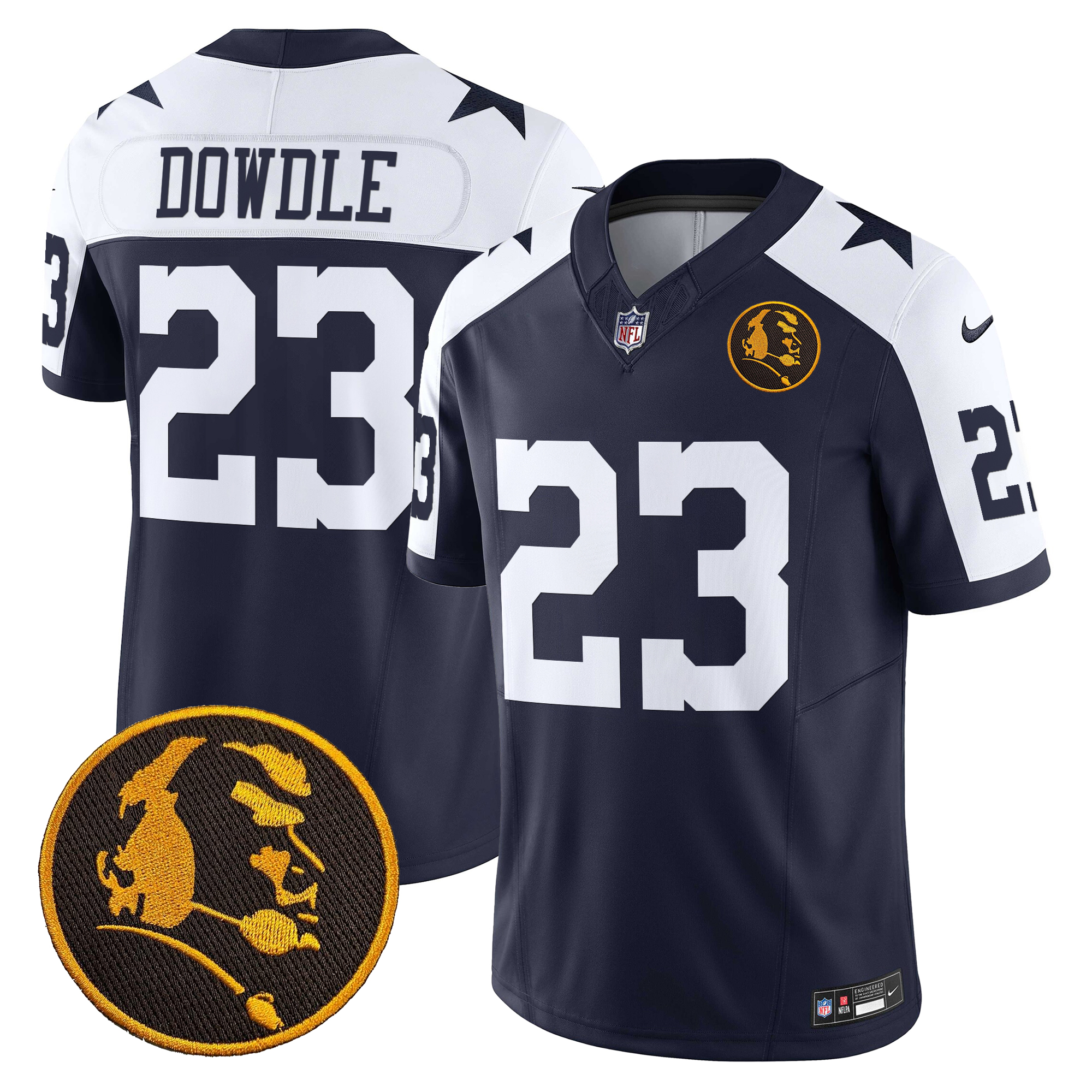 Rico Dowdle Men's Dallas Cowboys Texas & John Madden Patch Vapor Limited Navy Alternate Jersey - All Stitched