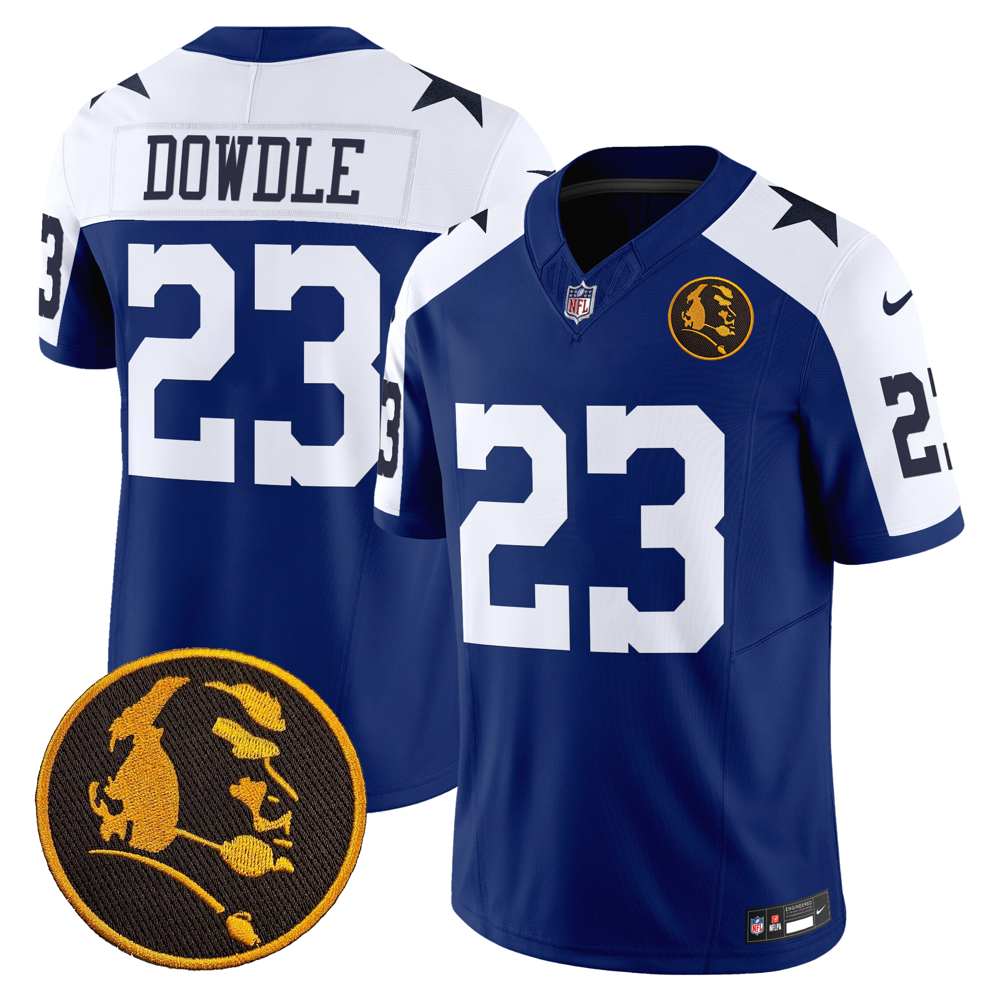 Rico Dowdle Men's Dallas Cowboys Texas & John Madden Patch Vapor Limited Royal Alternate Jersey - All Stitched