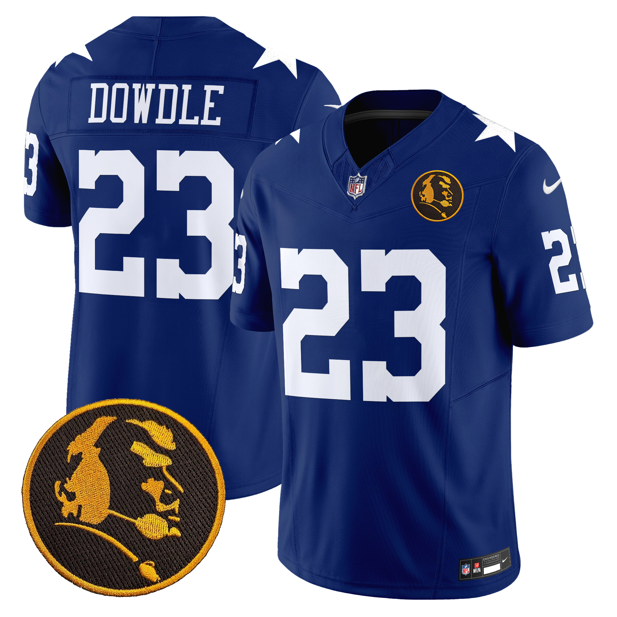 Rico Dowdle Men's Dallas Cowboys Texas & John Madden Patch Vapor Limited Royal Jersey - All Stitched