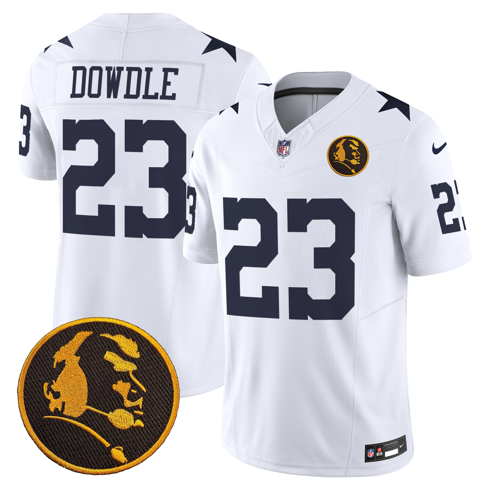 Rico Dowdle Men's Dallas Cowboys Texas & John Madden Patch Vapor Limited White Jersey - All Stitched