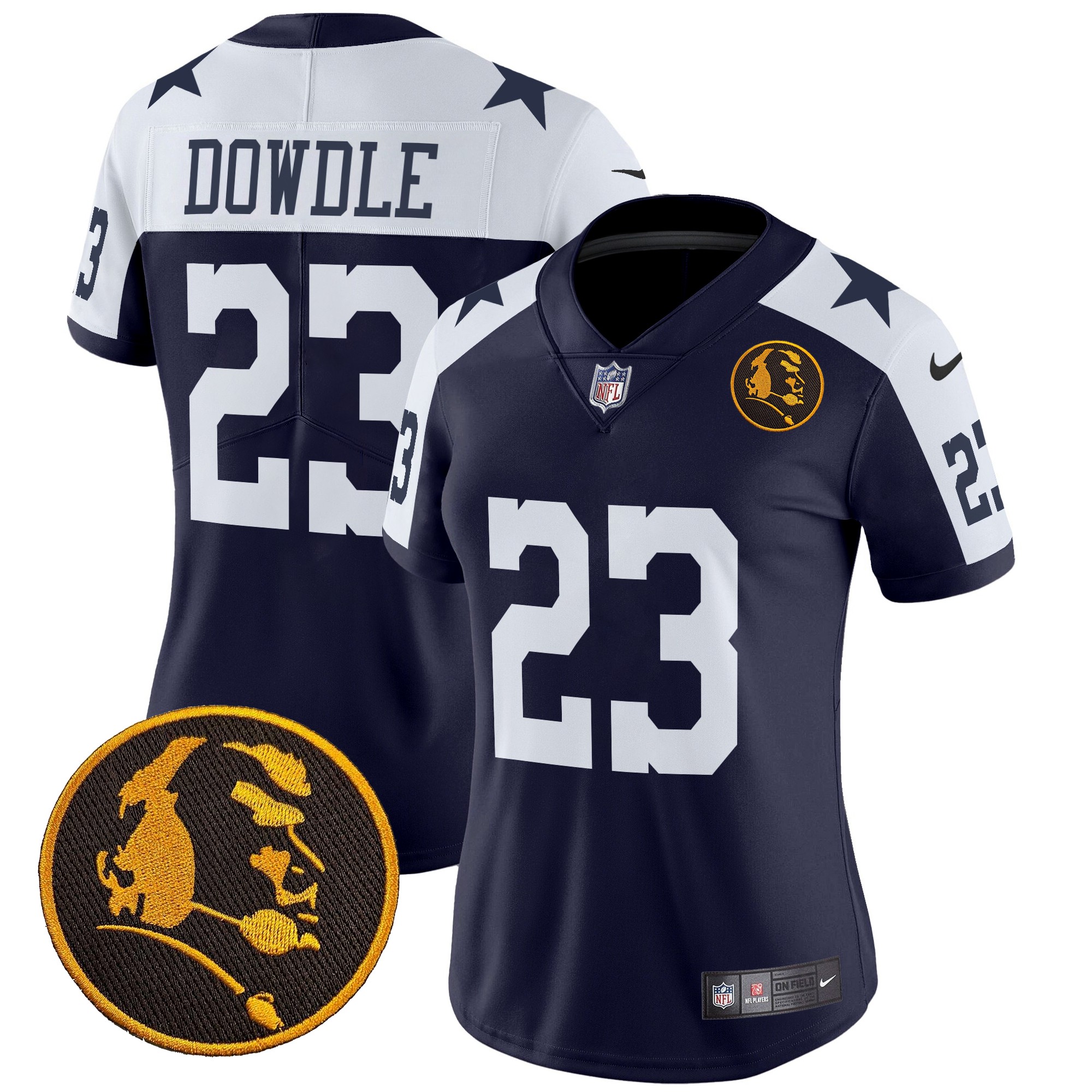 Rico Dowdle Women's Dallas Cowboys Texas & John Madden Patch Vapor Limited Navy Alternate Jersey - All Stitched