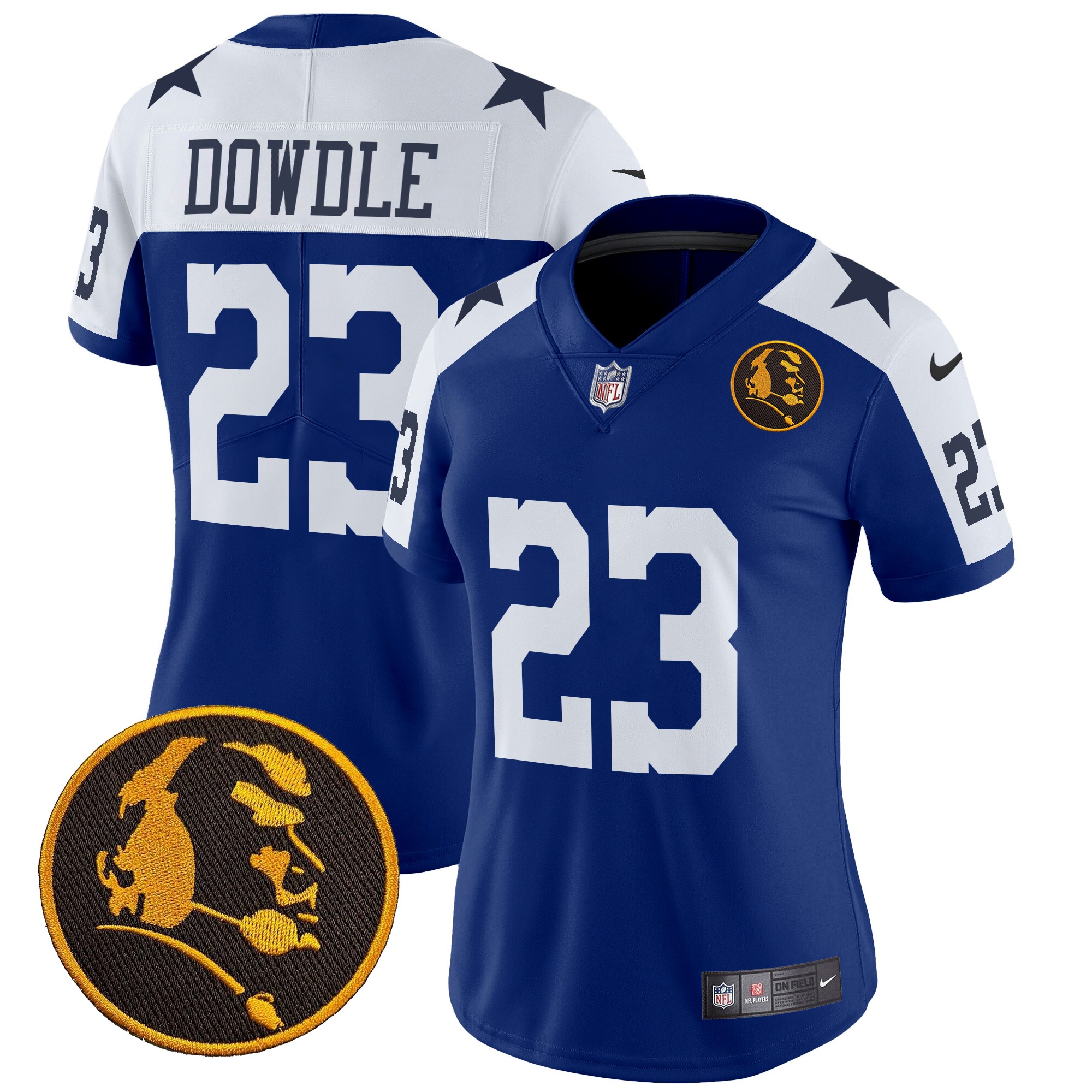 Rico Dowdle Women's Dallas Cowboys Texas & John Madden Patch Vapor Limited Royal Alternate Jersey - All Stitched
