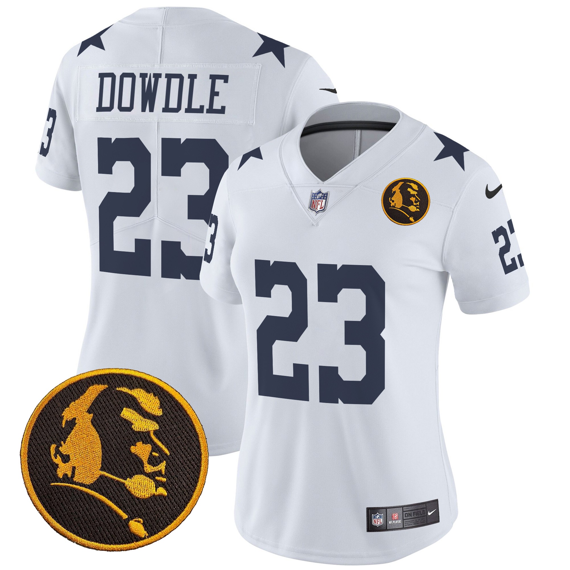 Rico Dowdle Women's Dallas Cowboys Texas & John Madden Patch Vapor Limited White Jersey - All Stitched
