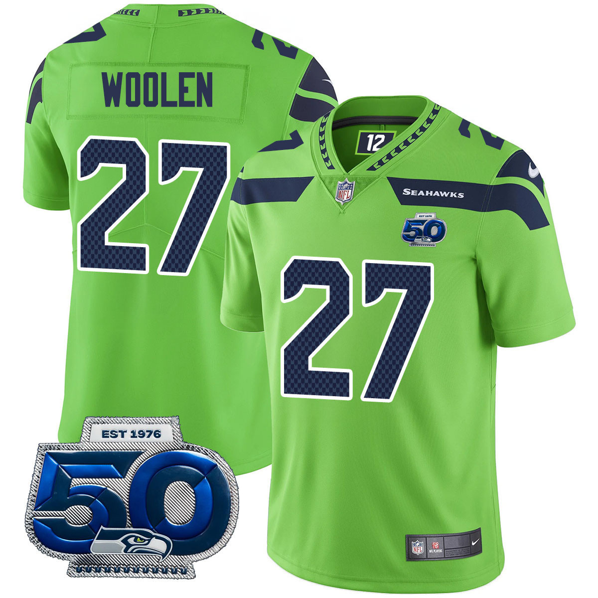 Riq Woolen - 27 Men's Seattle Seahawks 50th Season Vapor Limited Green Jersey - All Stitched