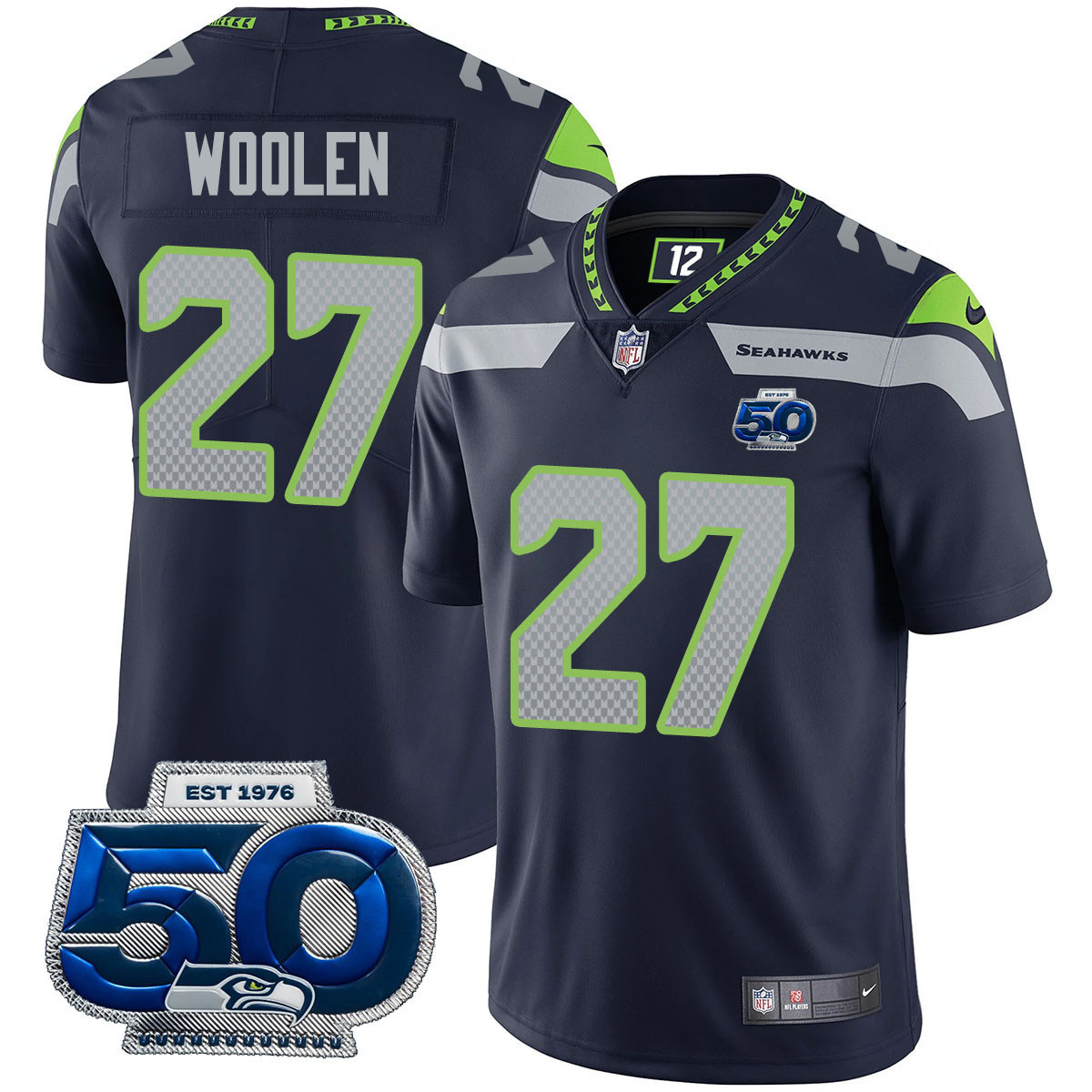 Riq Woolen - 27 Men's Seattle Seahawks 50th Season Vapor Limited Royal Jersey - All Stitched