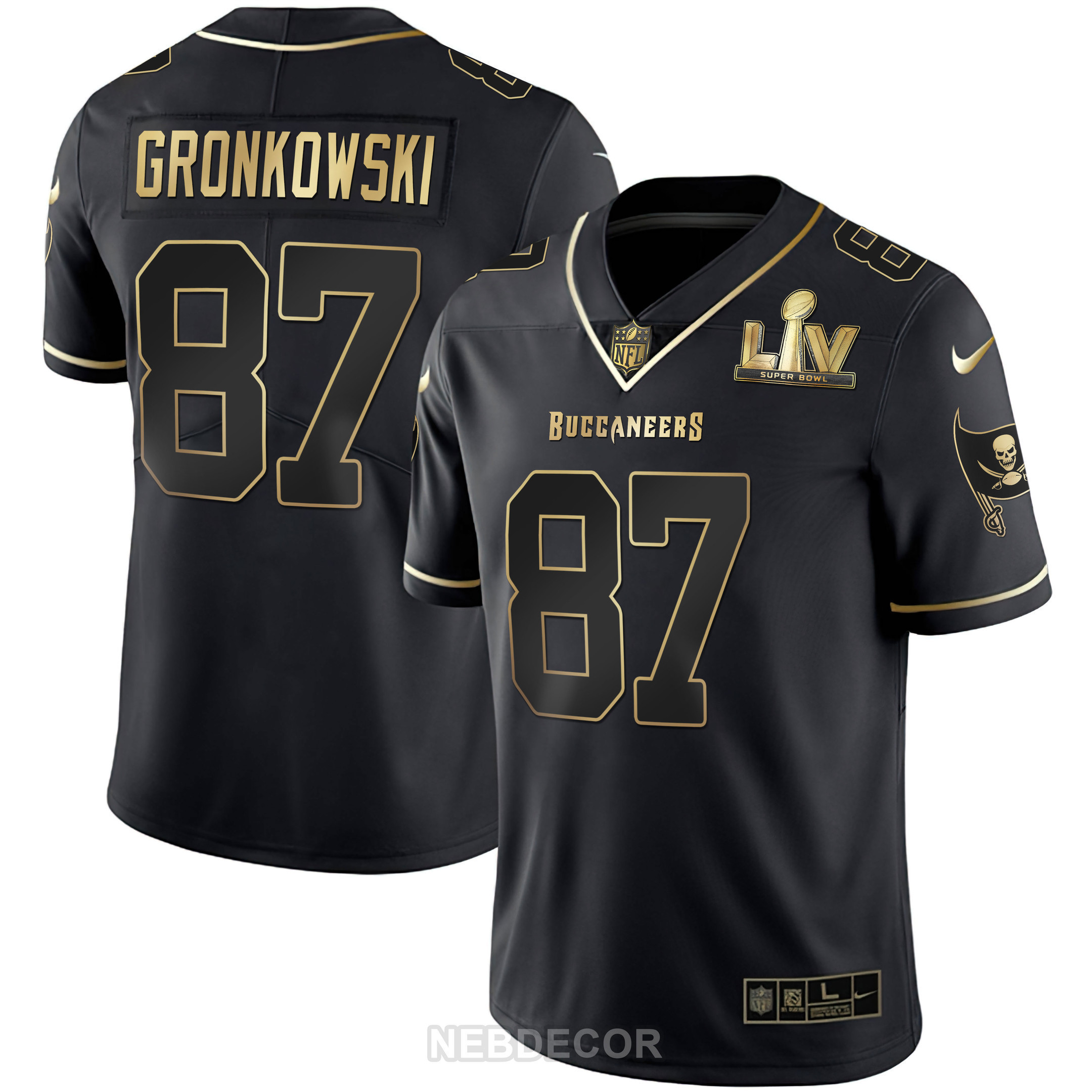 Rob Gronkowski Men's Tampa Bay Buccaneers Super Bowl LIV White Gold & Black Gold Black Gold Jersey - All Stitched