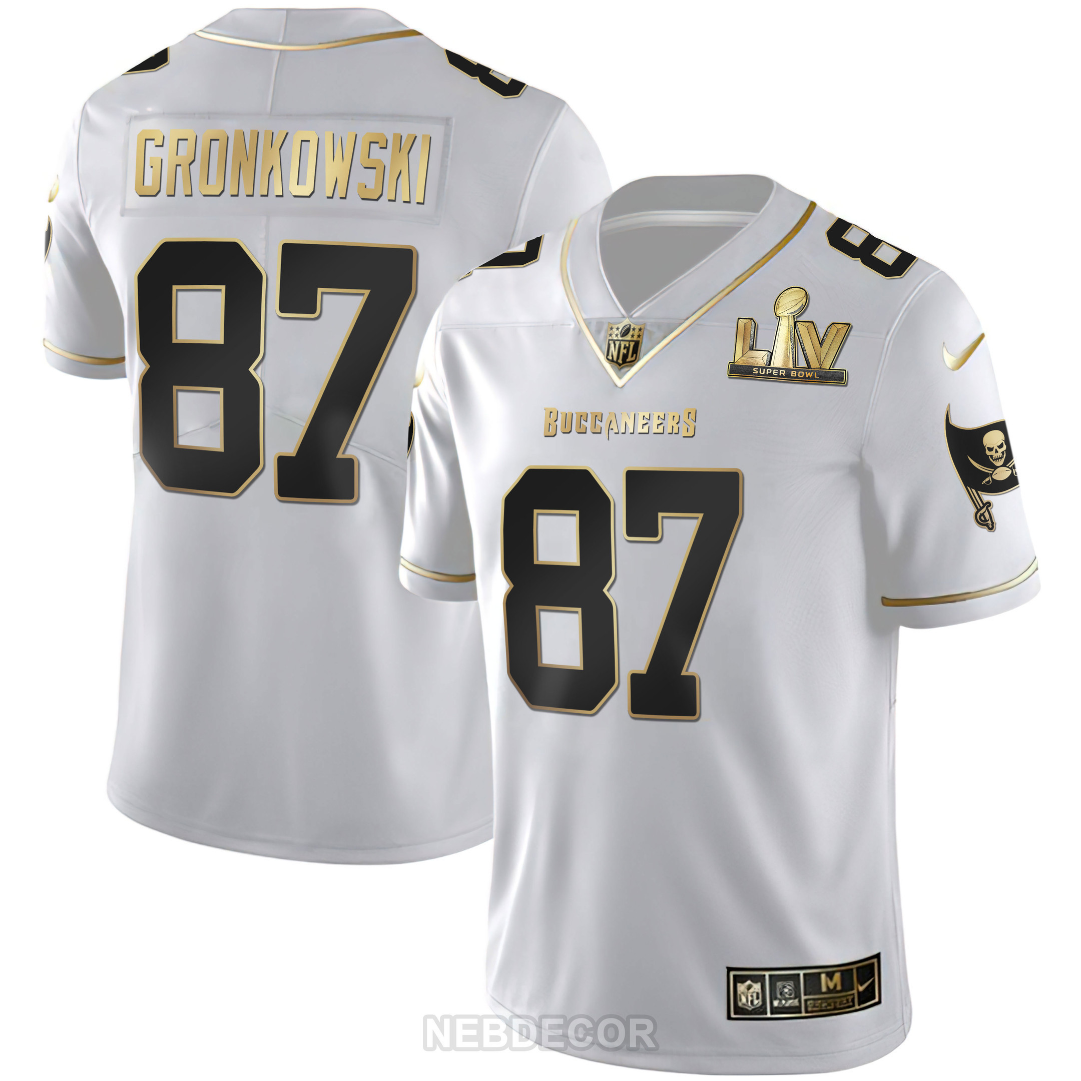 Rob Gronkowski Men's Tampa Bay Buccaneers Super Bowl LIV White Gold & Black Gold White Gold Jersey - All Stitched