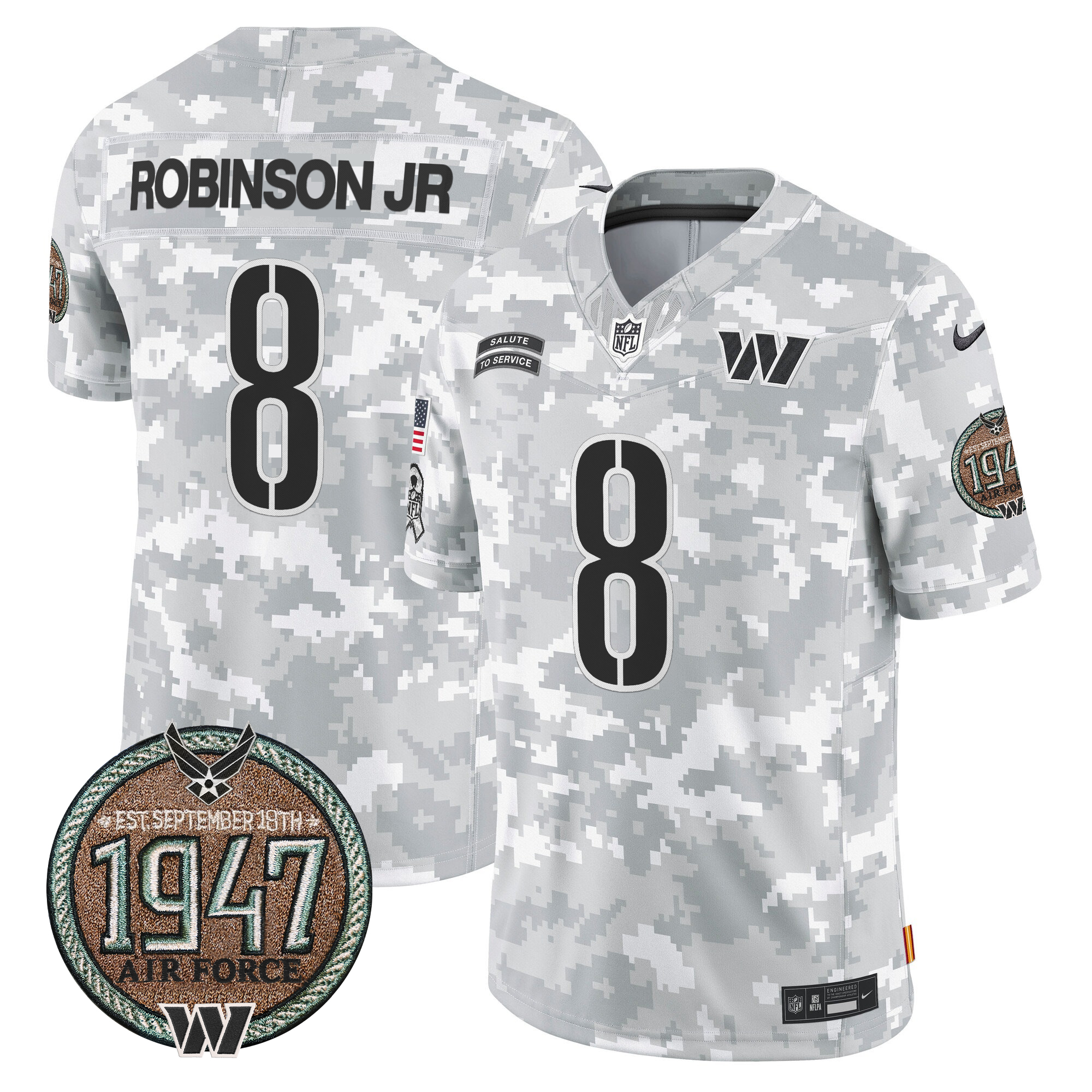 Robinson Jr. Men's Washington Commanders 2024 Salute to Service Establishment Year Patch Vapor Limited Air Force Jersey - All Stitched