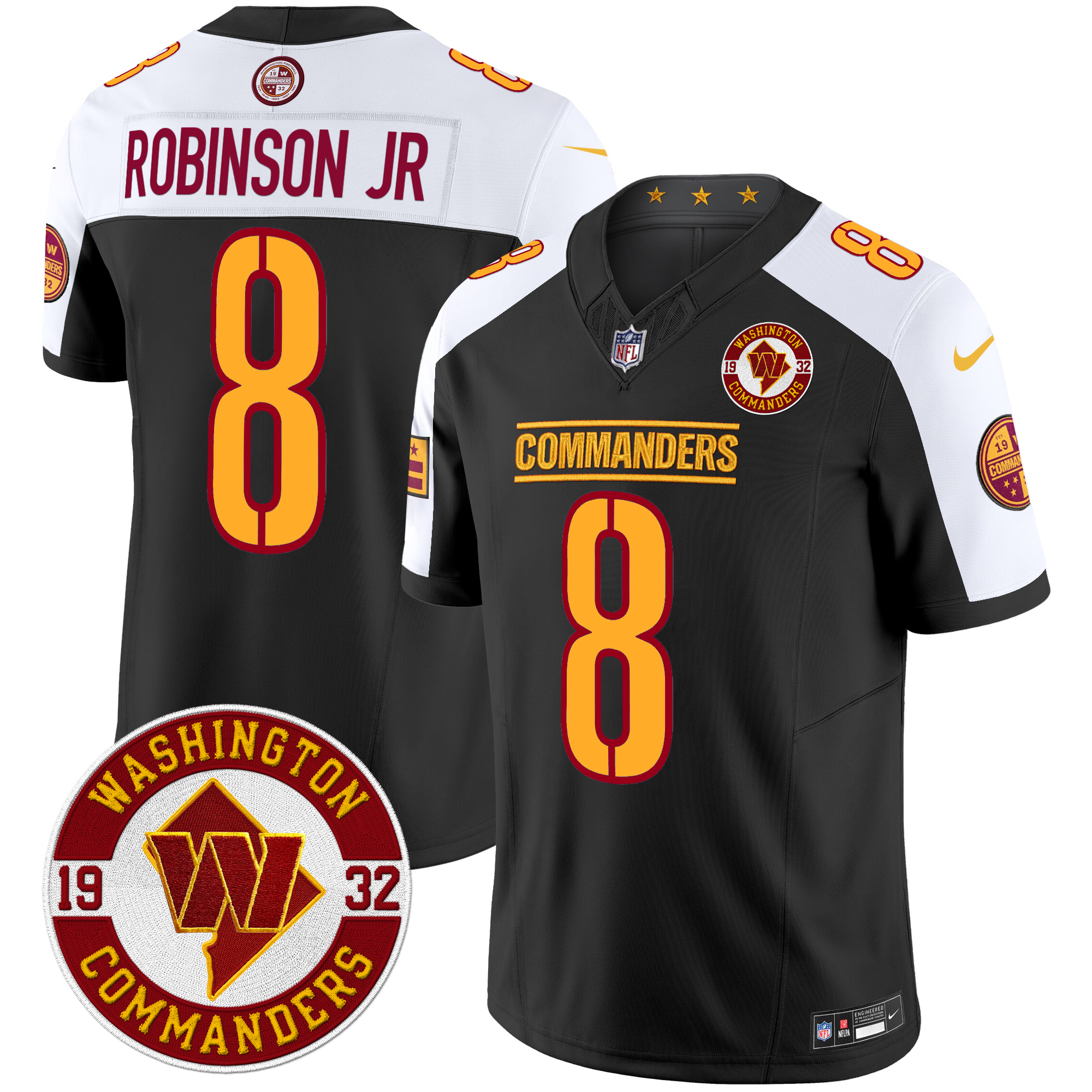 Robinson Jr. Men's Washington Commanders 2024 Vapor Limited Black Alternate Jersey - All Stitched