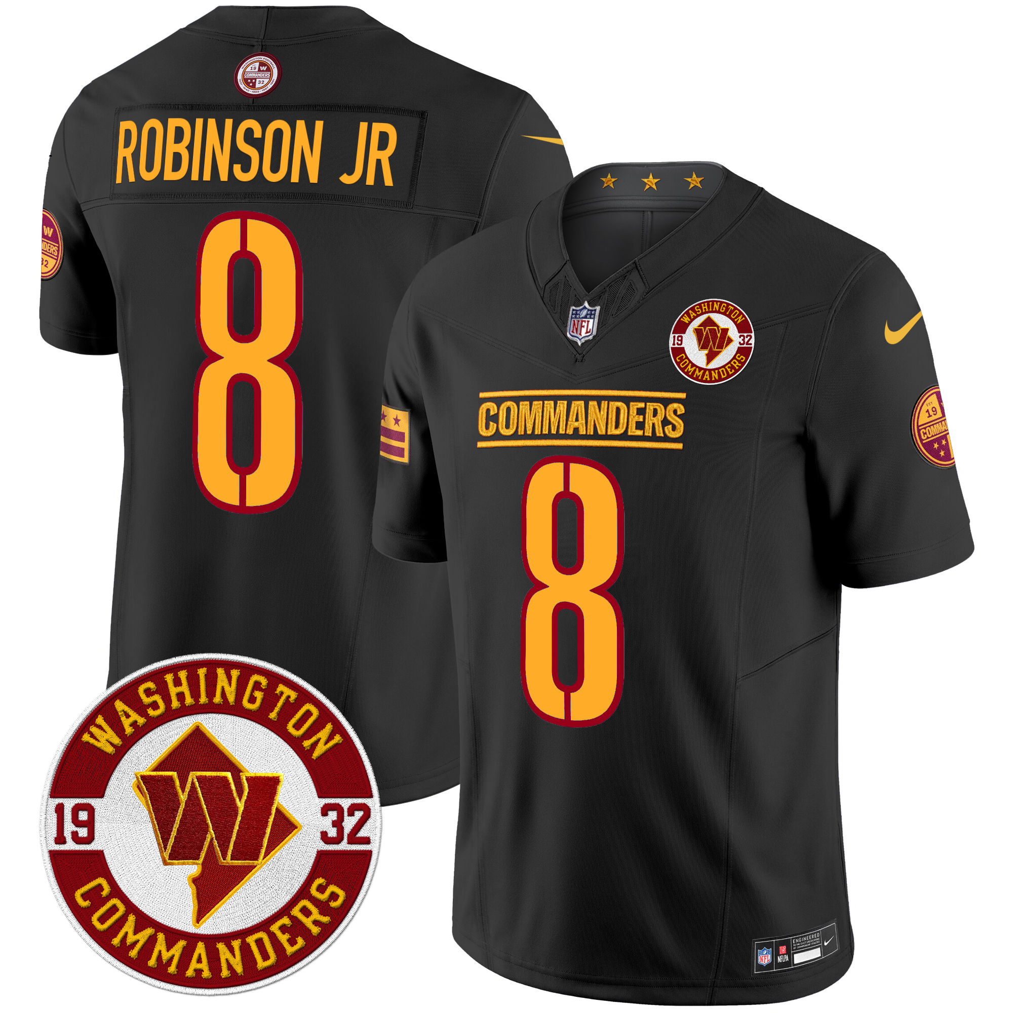 Robinson Jr. Men's Washington Commanders 2024 Vapor Limited Black Jersey - All Stitched