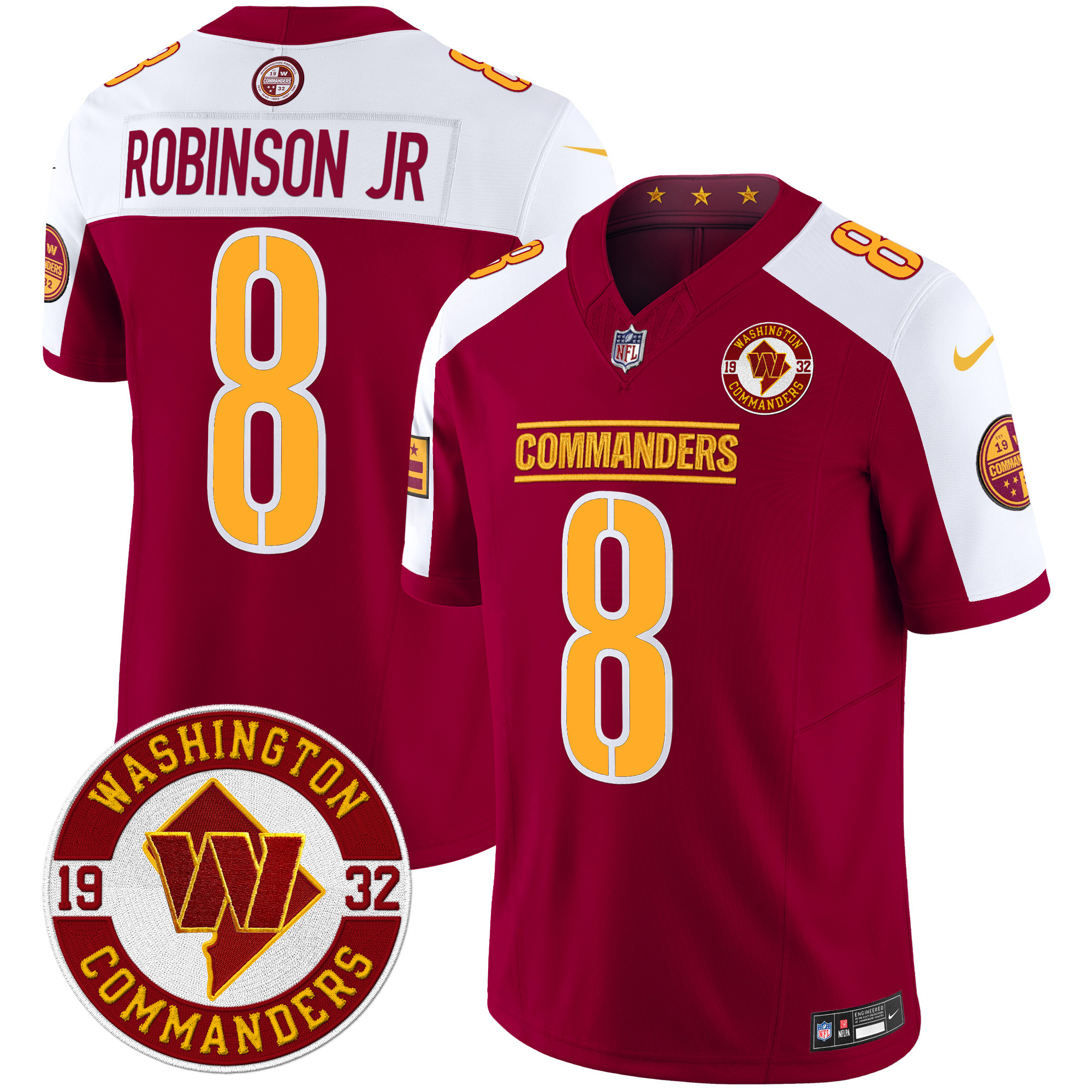 Robinson Jr. Men's Washington Commanders 2024 Vapor Limited Burgundy Alternate Jersey - All Stitched