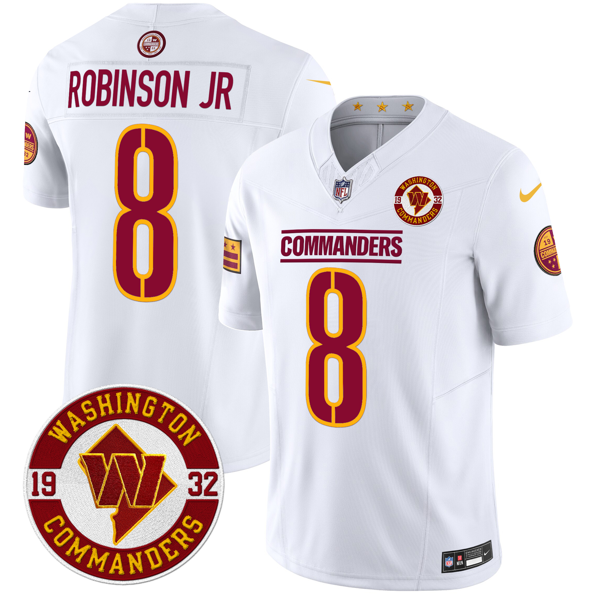 Robinson Jr. Men's Washington Commanders 2024 Vapor Limited White Jersey - All Stitched