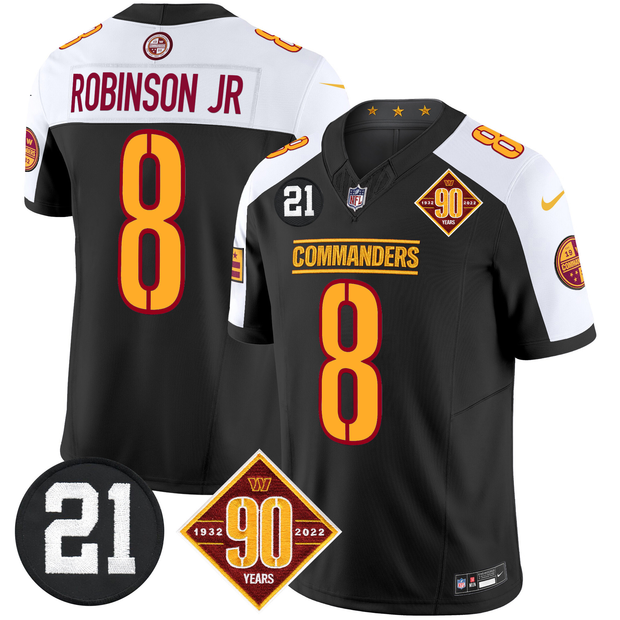 Robinson Jr. Men's Washington Commanders 90th & Sean Taylor Patch Vapor Limited Black Alternate Jersey - All Stitched