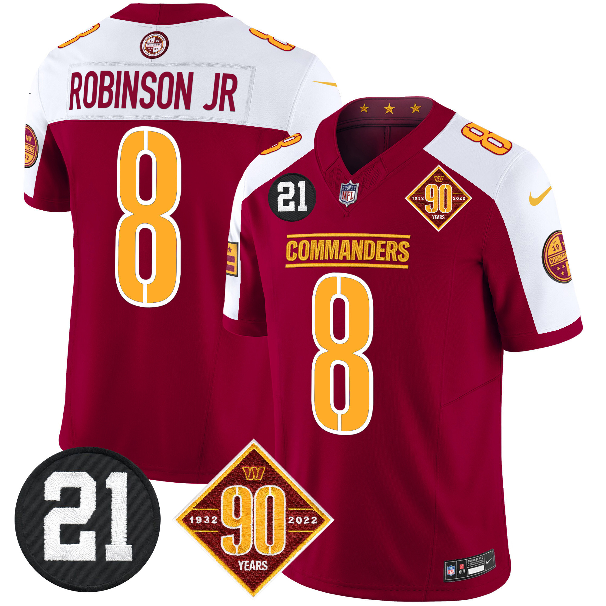 Robinson Jr. Men's Washington Commanders 90th & Sean Taylor Patch Vapor Limited Burgundy Alternate Jersey - All Stitched