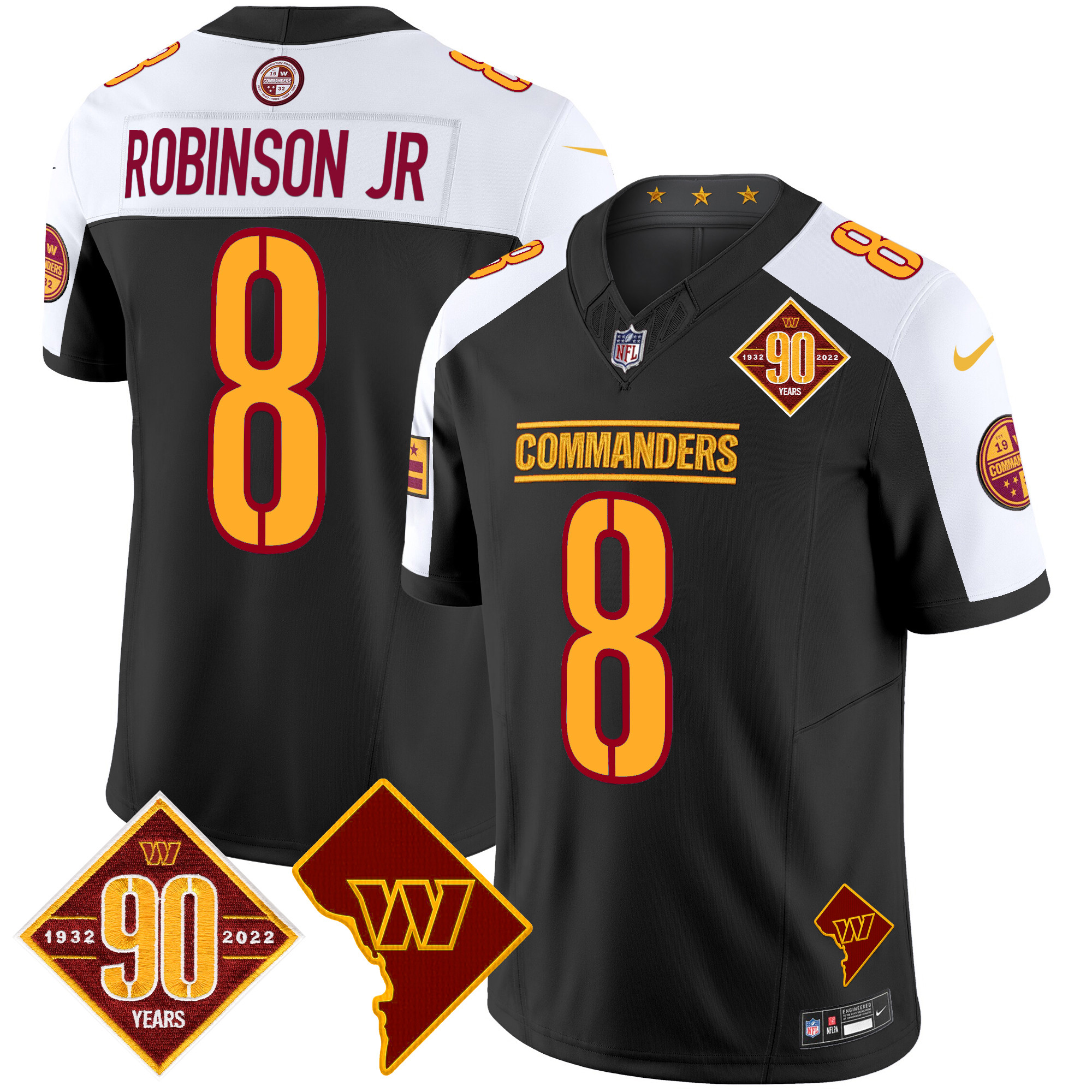 Robinson Jr. Men's Washington Commanders 90th Anniversary & Home Patch Vapor Limited Black Alternate Jersey - All Stitched