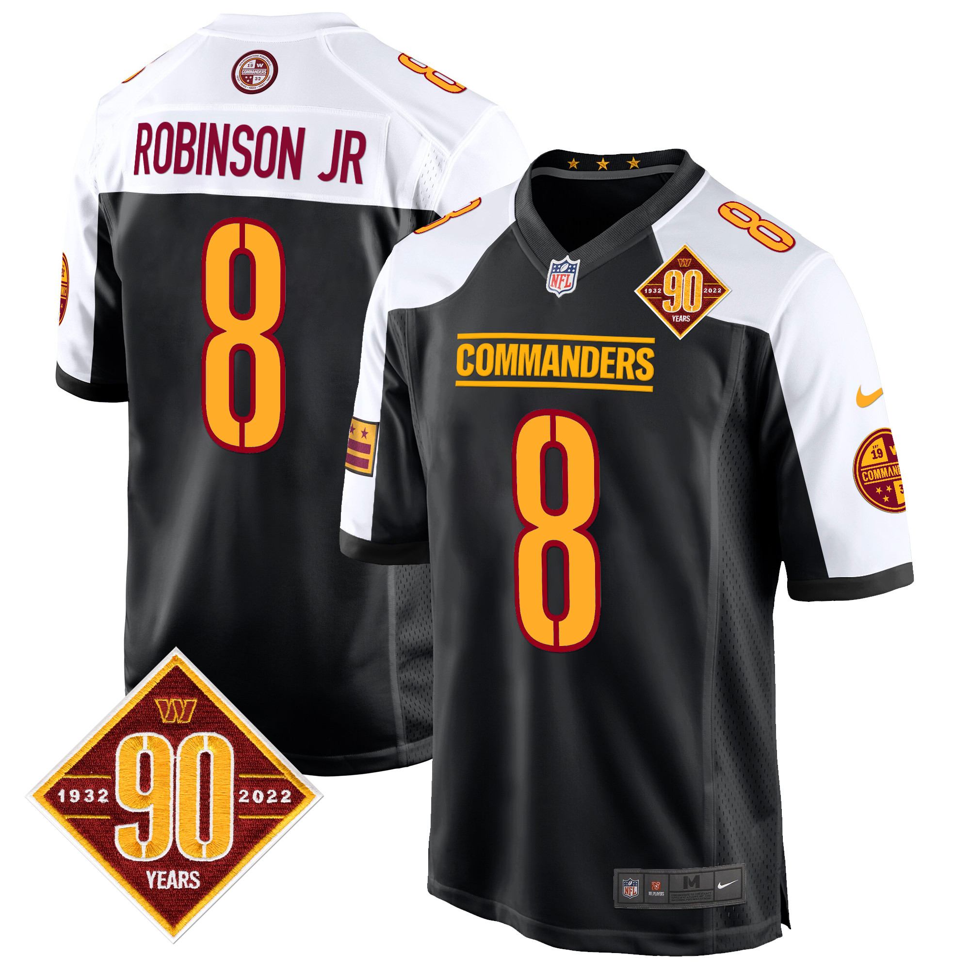 Robinson Jr. Men's Washington Commanders 90th Anniversary Patch Game Black Alternate Jersey - All Stitched