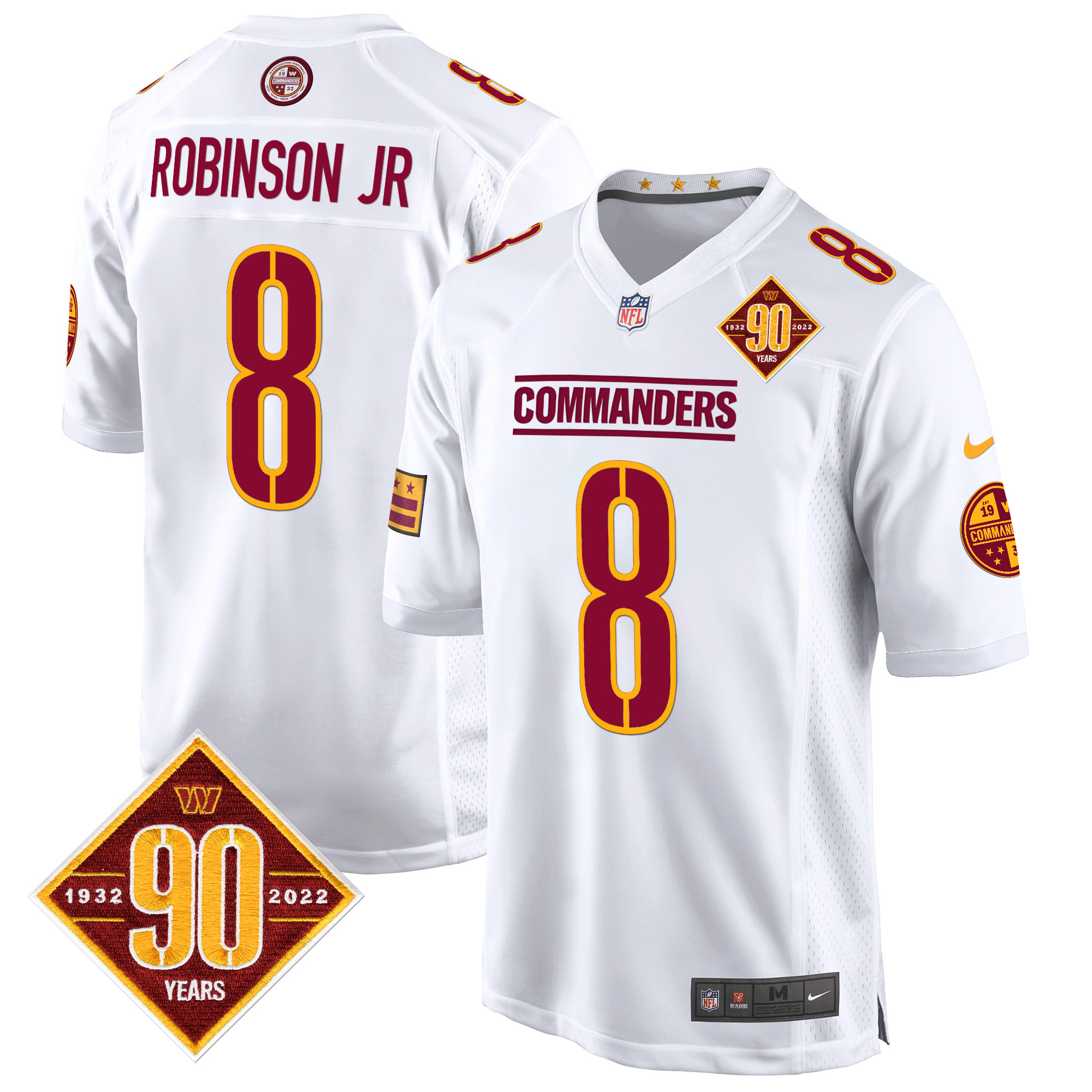 Robinson Jr. Men's Washington Commanders 90th Anniversary Patch Game White Jersey - All Stitched