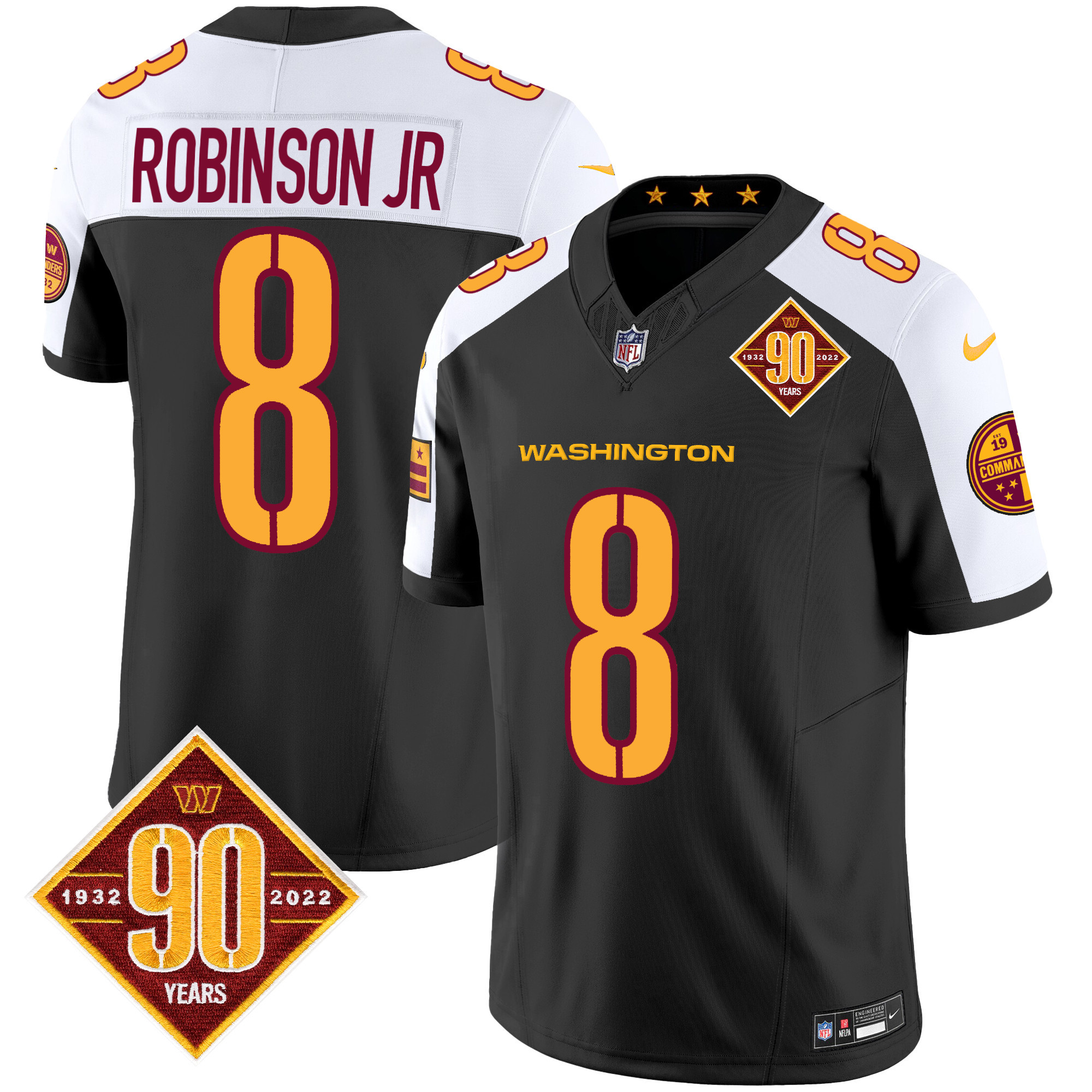 Robinson Jr. Men's Washington Commanders 90th Anniversary Patch Vapor Black Alternate Jersey - All Stitched
