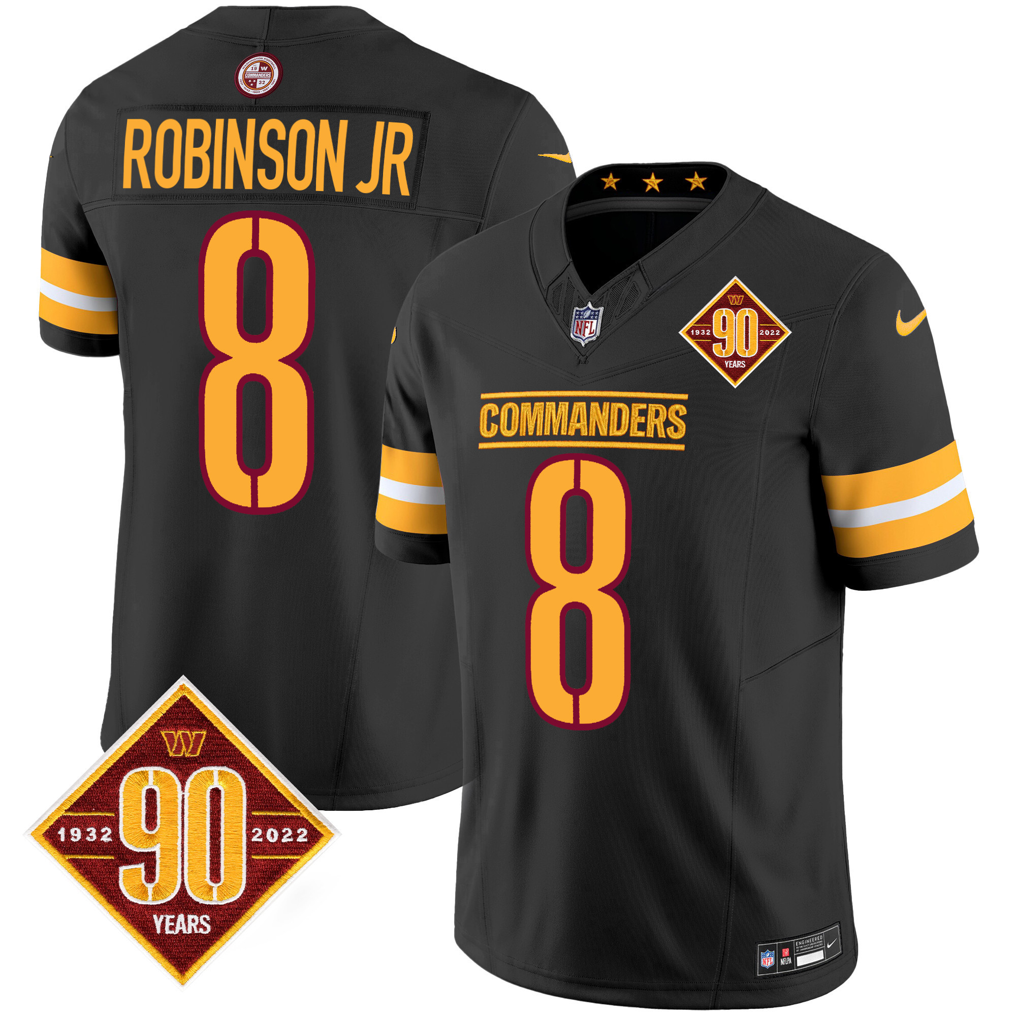 Robinson Jr. Men's Washington Commanders 90th Anniversary Patch Vapor Black Jersey - All Stitched