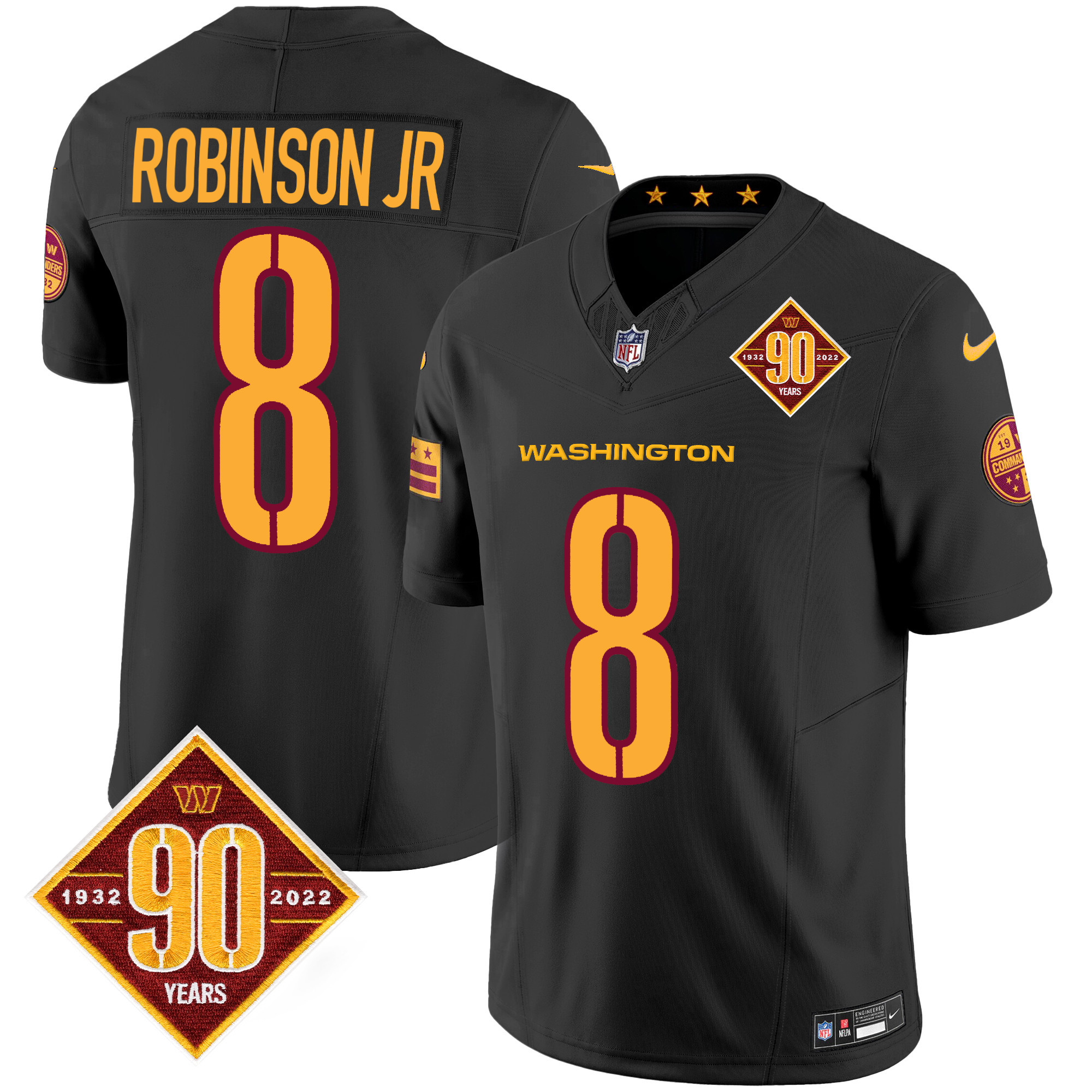 Robinson Jr. Men's Washington Commanders 90th Anniversary Patch Vapor Black Jersey - All Stitched