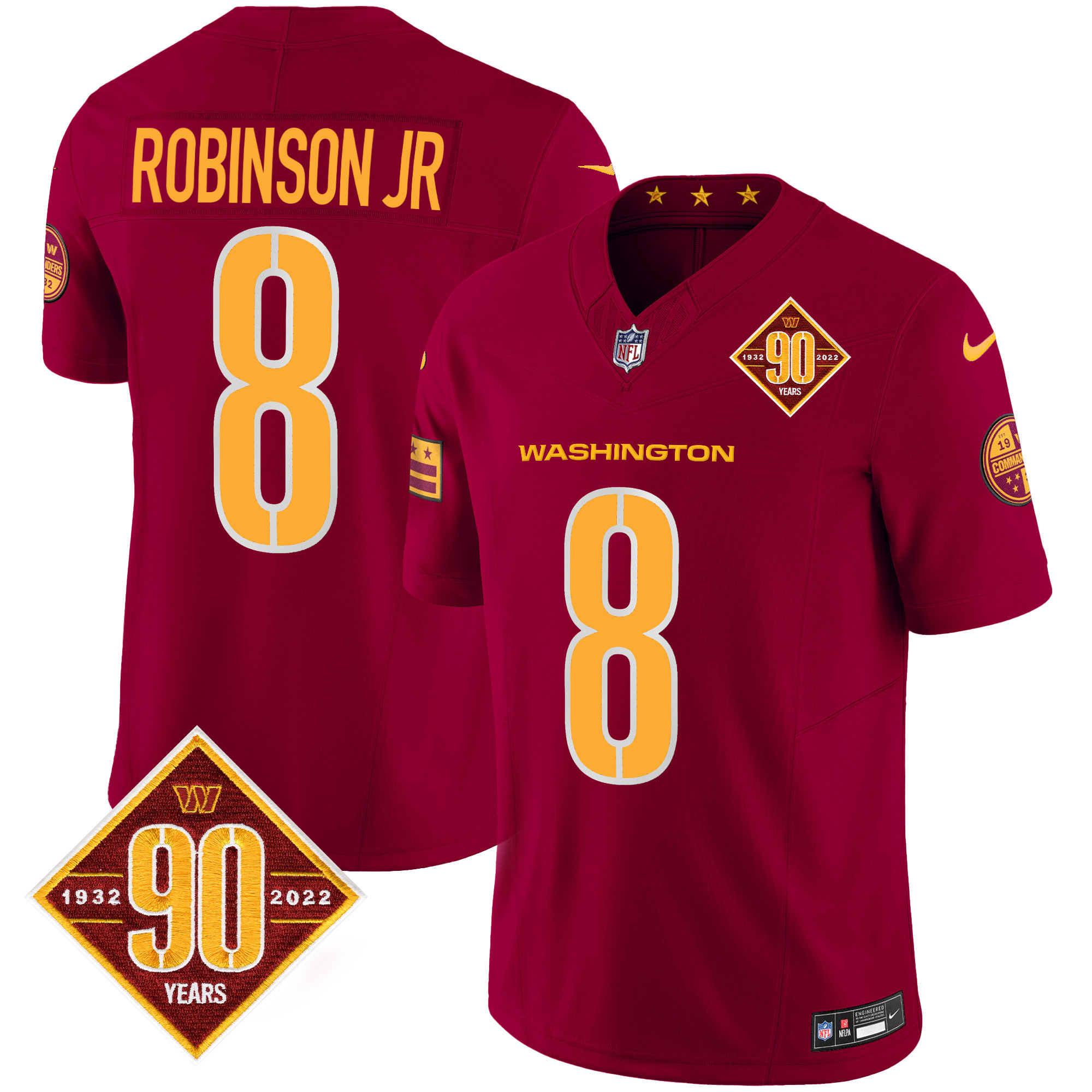 Robinson Jr. Men's Washington Commanders 90th Anniversary Patch Vapor Burgundy Jersey - All Stitched