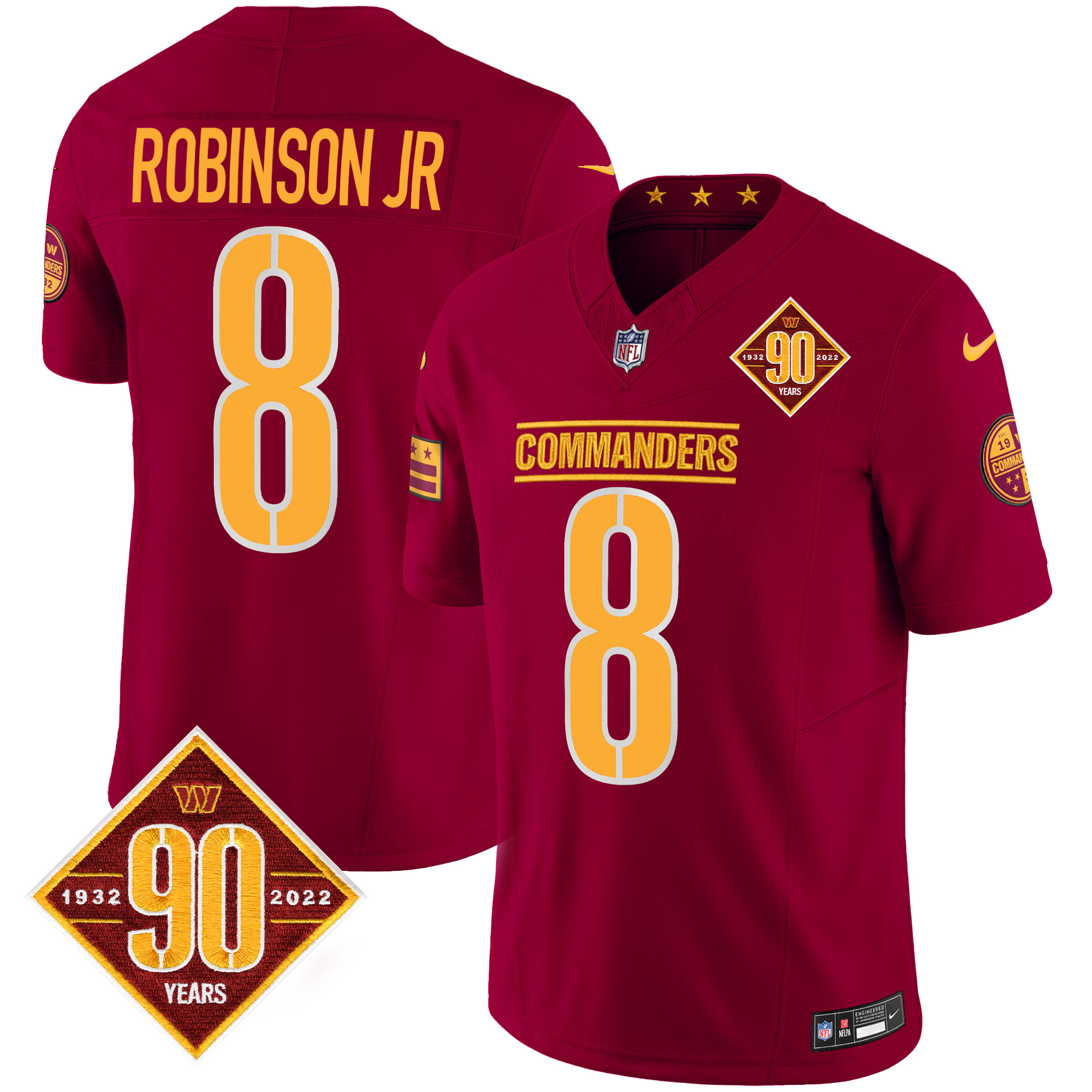 Robinson Jr. Men's Washington Commanders 90th Anniversary Patch Vapor Burgundy Jersey - All Stitched