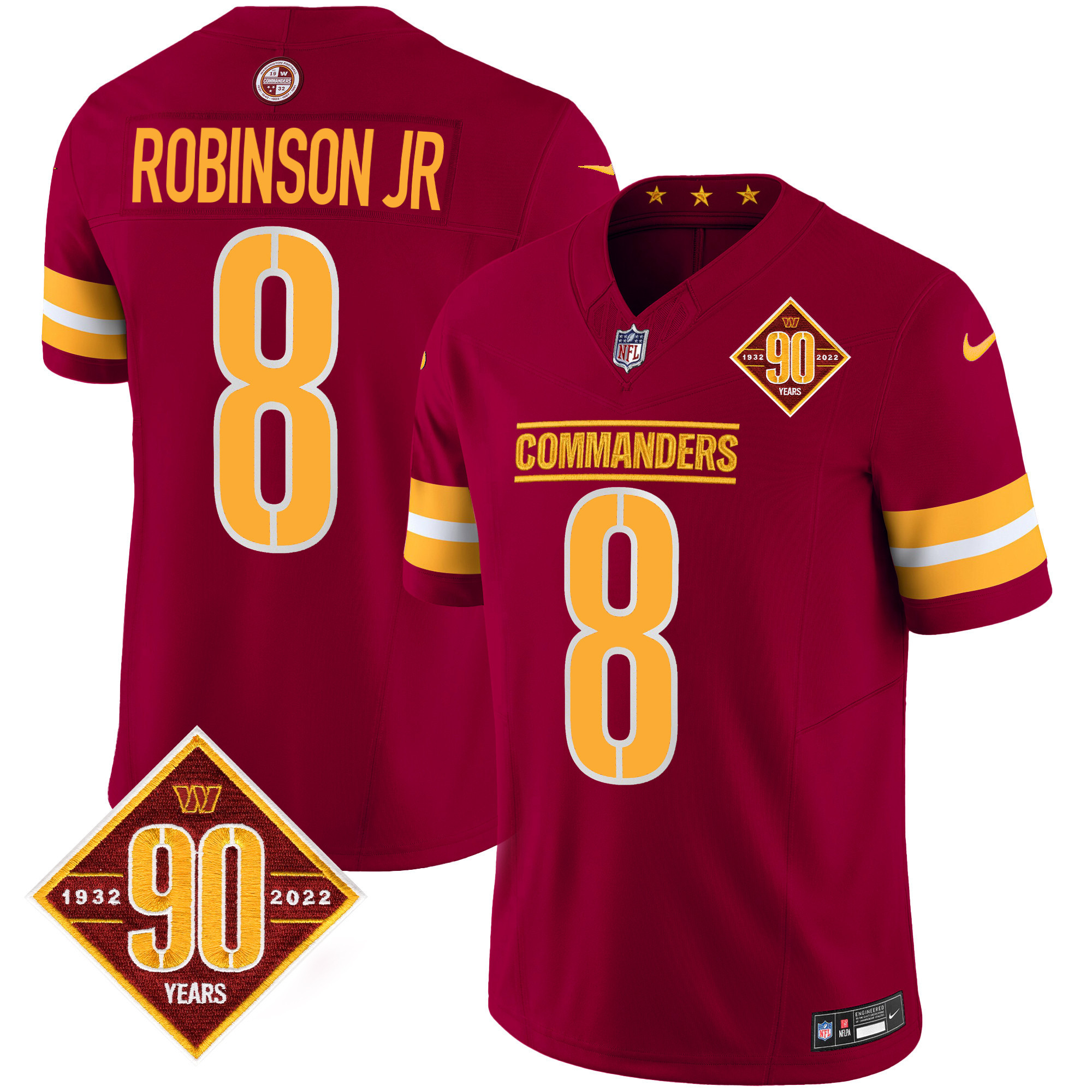 Robinson Jr. Men's Washington Commanders 90th Anniversary Patch Vapor Burgundy Jersey - All Stitched