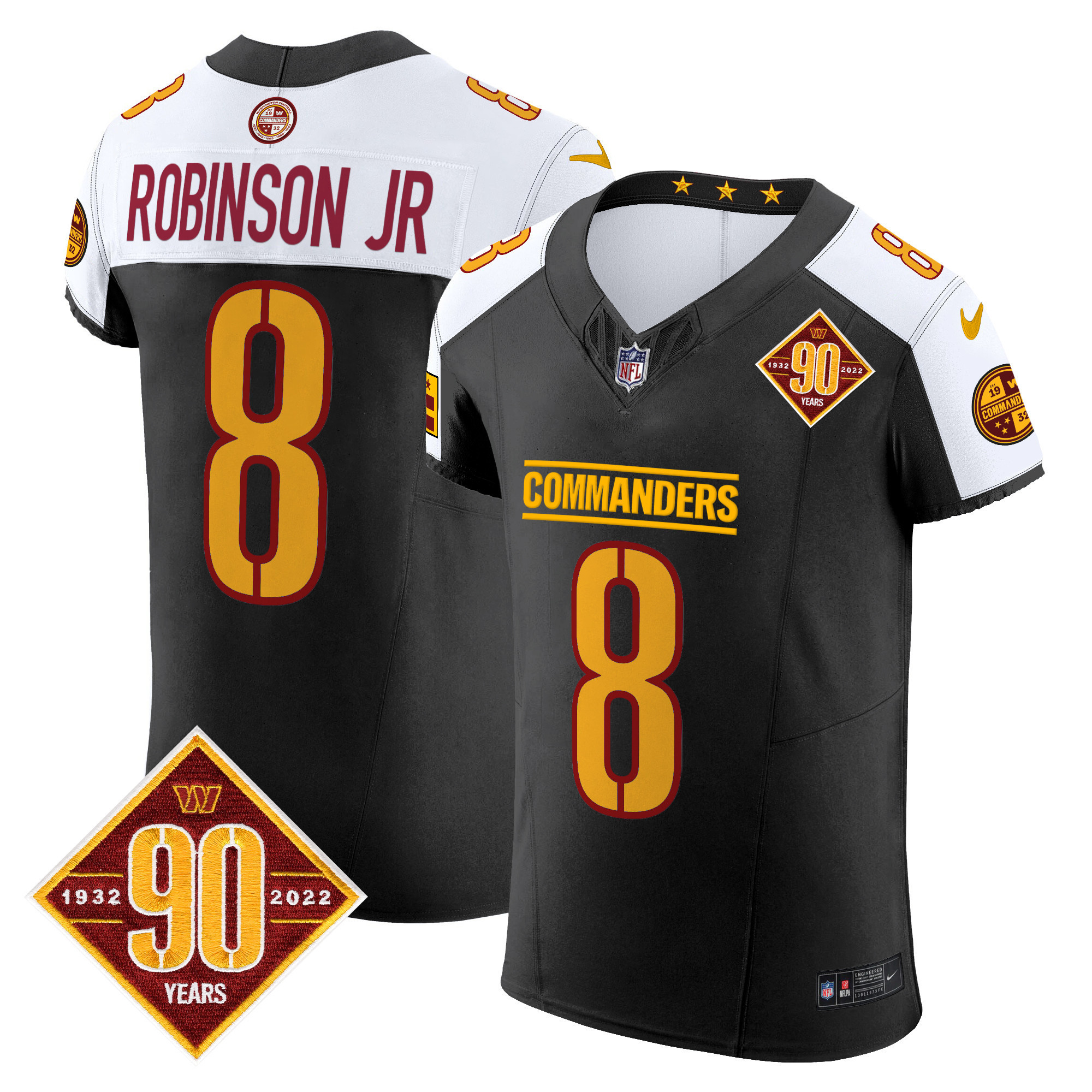 Robinson Jr. Men's Washington Commanders 90th Anniversary Patch Vapor Elite Black Alternate Jersey - All Stitched