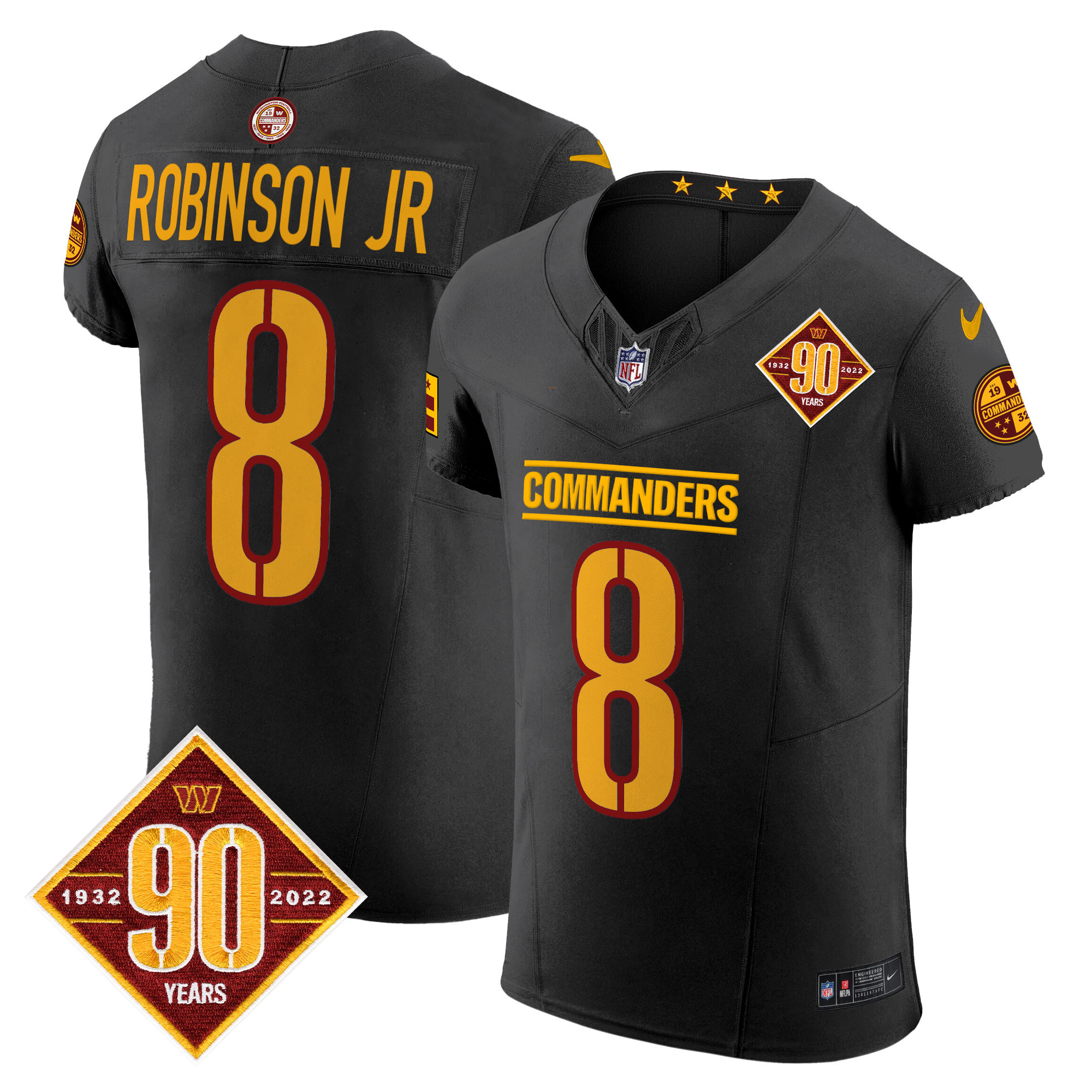 Robinson Jr. Men's Washington Commanders 90th Anniversary Patch Vapor Elite Black Jersey - All Stitched