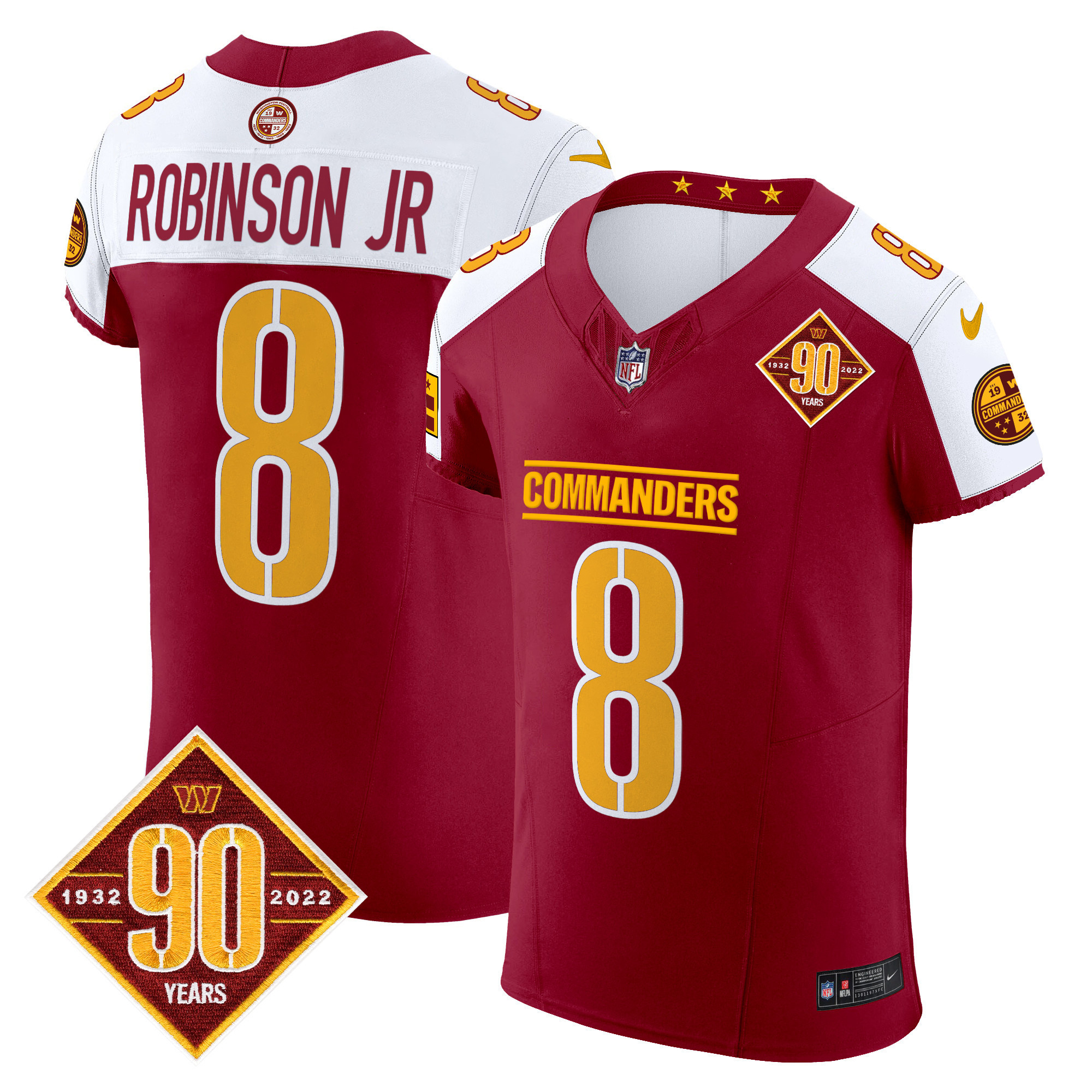 Robinson Jr. Men's Washington Commanders 90th Anniversary Patch Vapor Elite Burgundy Alternate Jersey - All Stitched