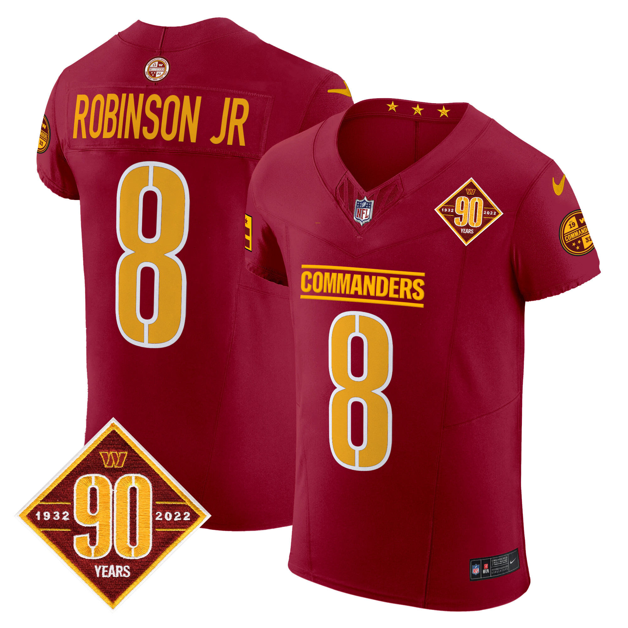 Robinson Jr. Men's Washington Commanders 90th Anniversary Patch Vapor Elite Burgundy Jersey - All Stitched