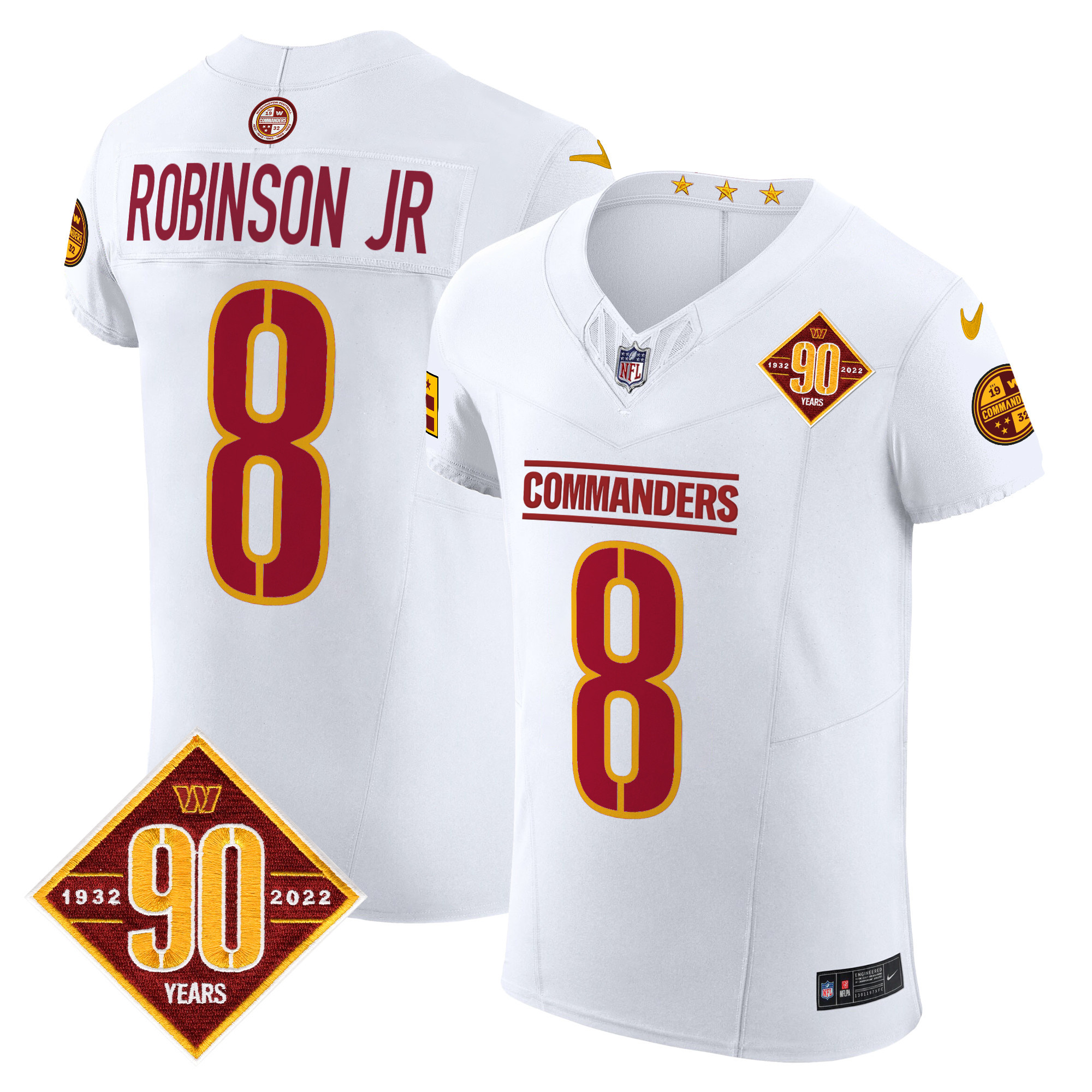 Robinson Jr. Men's Washington Commanders 90th Anniversary Patch Vapor Elite White Jersey - All Stitched