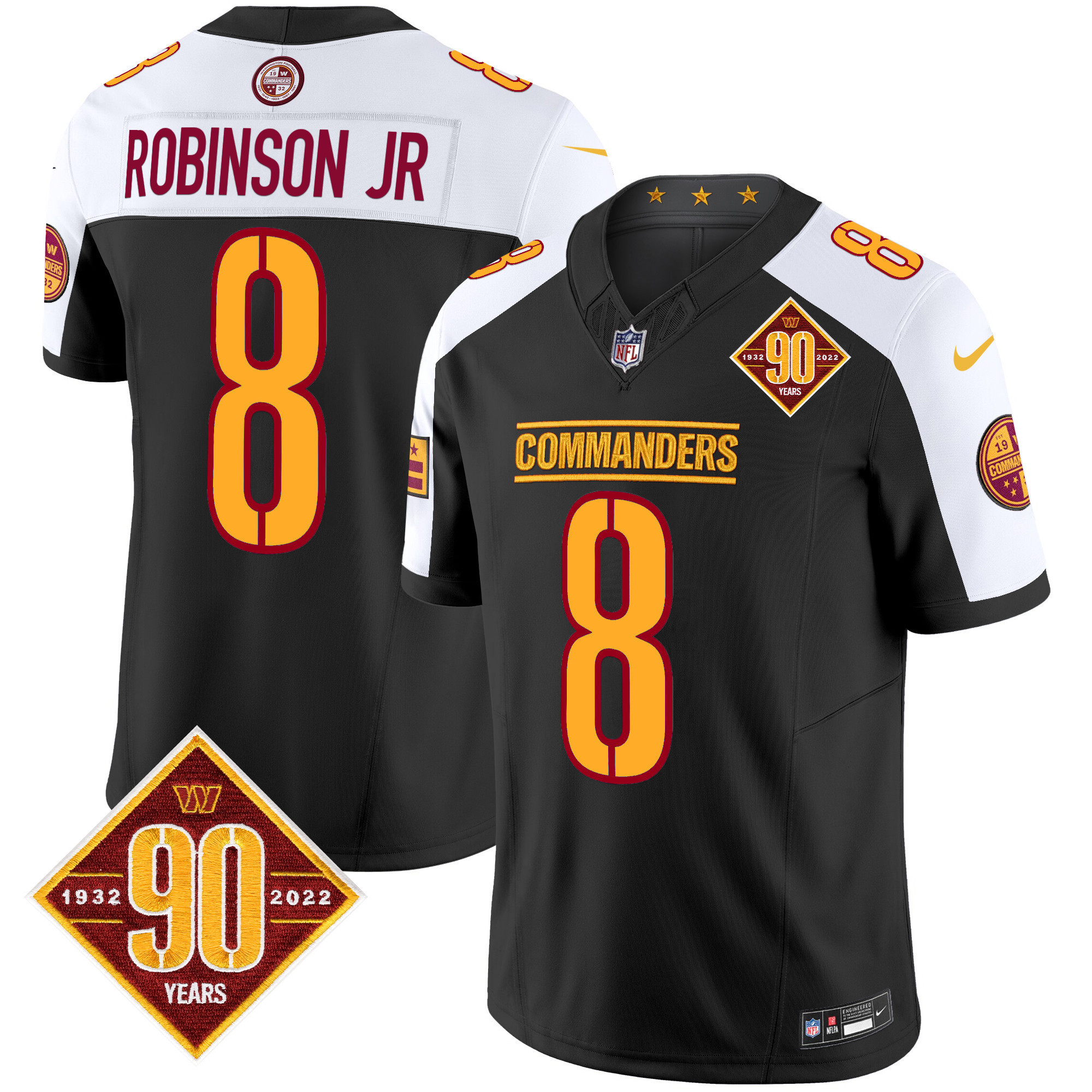 Robinson Jr. Men's Washington Commanders 90th Anniversary Patch Vapor Limited Black Alternate Jersey - All Stitched