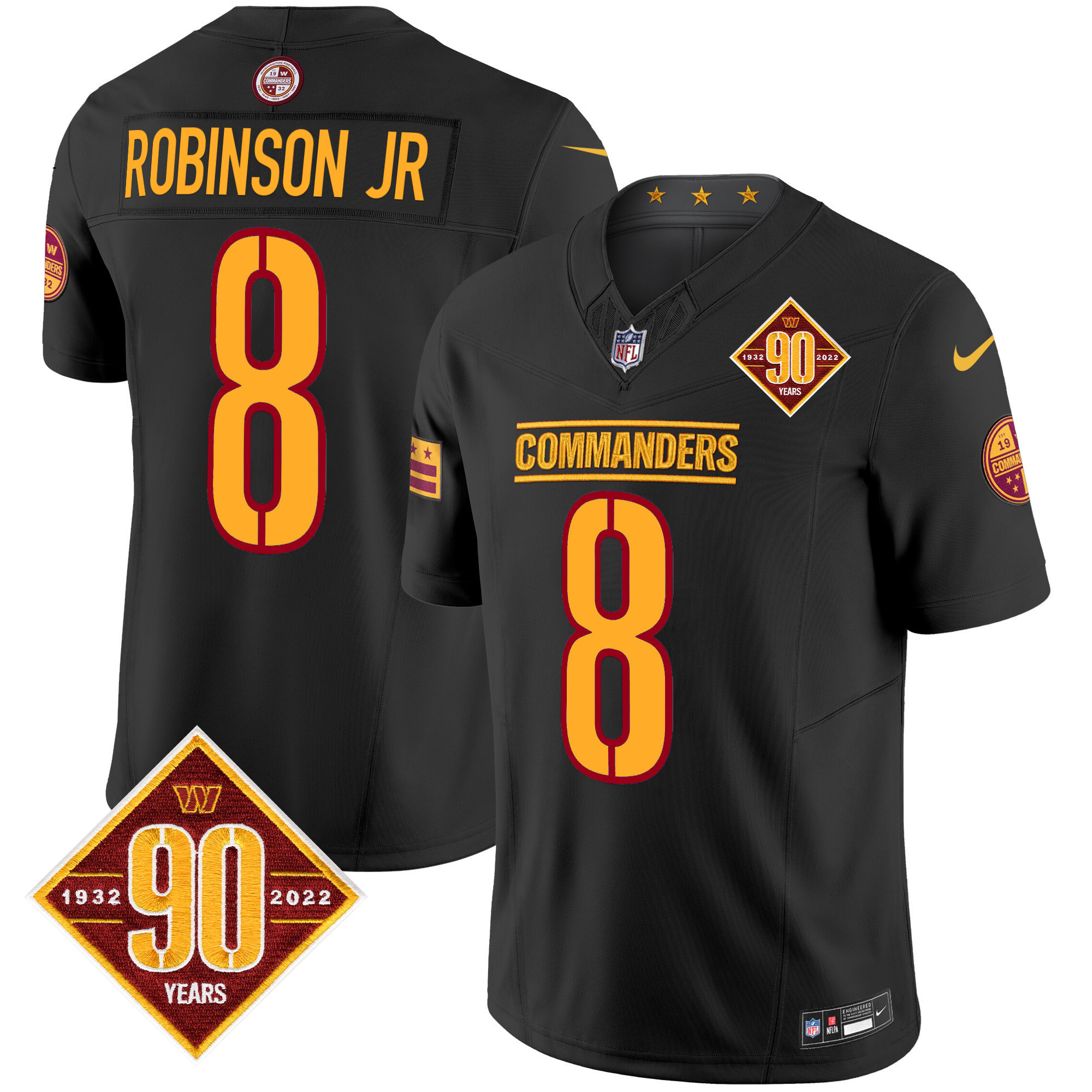 Robinson Jr. Men's Washington Commanders 90th Anniversary Patch Vapor Limited Black Jersey - All Stitched