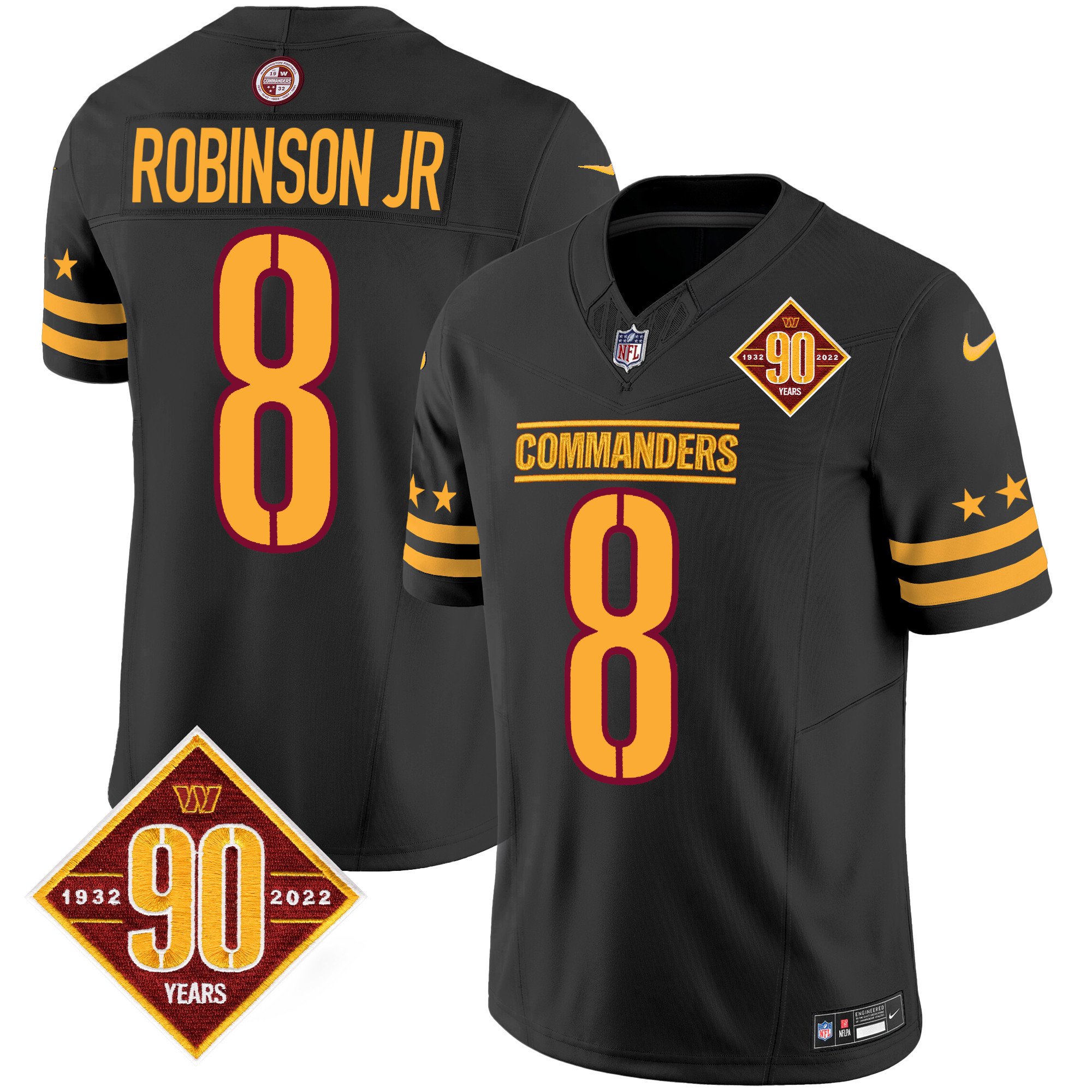 Robinson Jr. Men's Washington Commanders 90th Anniversary Patch Vapor Limited Black Jersey - All Stitched