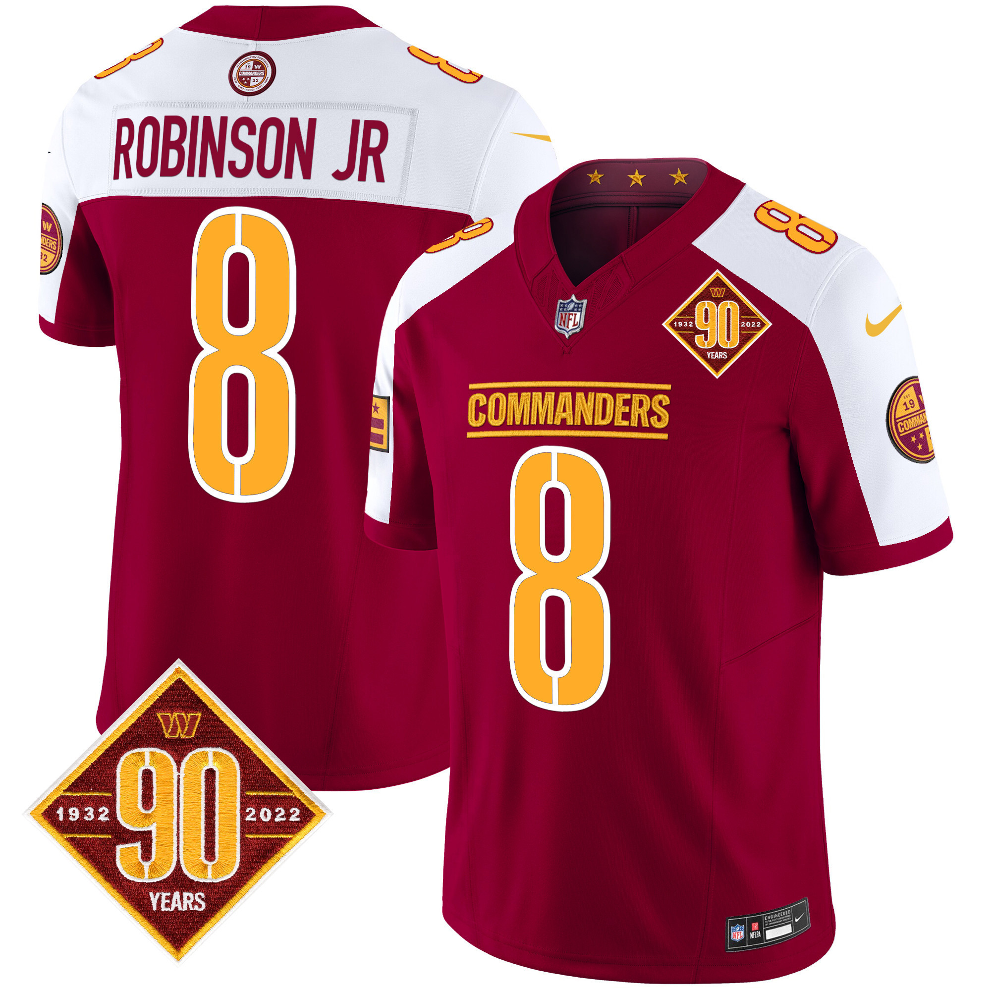 Robinson Jr. Men's Washington Commanders 90th Anniversary Patch Vapor Limited Burgundy Alternate Jersey - All Stitched