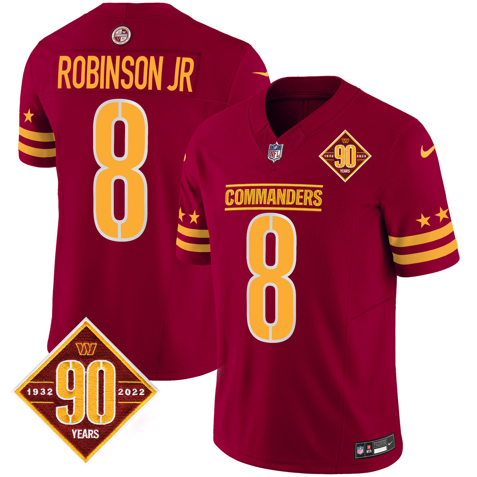 Robinson Jr. Men's Washington Commanders 90th Anniversary Patch Vapor Limited Burgundy Jersey - All Stitched
