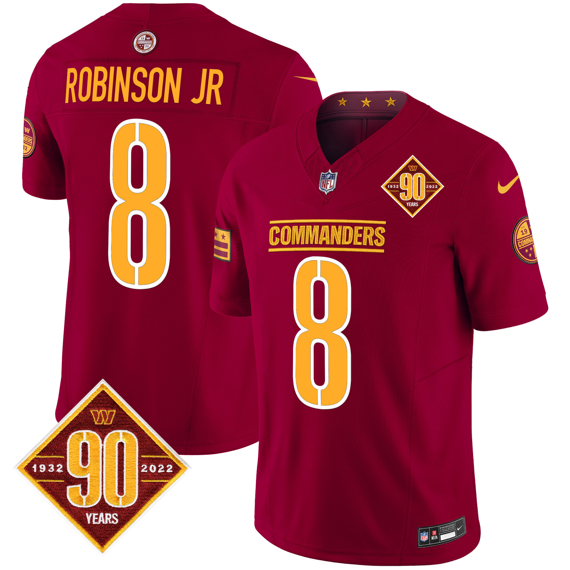 Robinson Jr. Men's Washington Commanders 90th Anniversary Patch Vapor Limited Burgundy Jersey - All Stitched