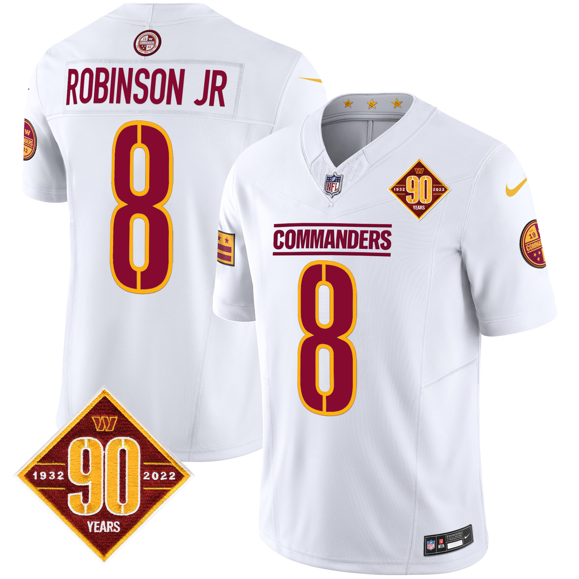 Robinson Jr. Men's Washington Commanders 90th Anniversary Patch Vapor Limited White Jersey - All Stitched