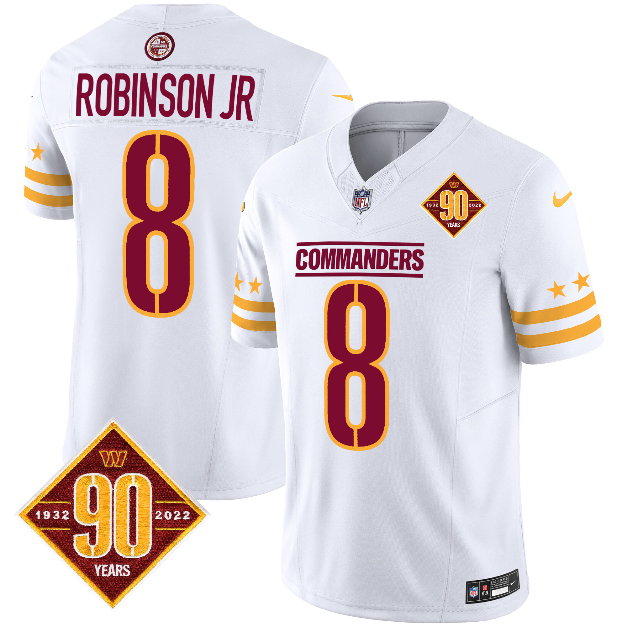 Robinson Jr. Men's Washington Commanders 90th Anniversary Patch Vapor Limited White Jersey - All Stitched