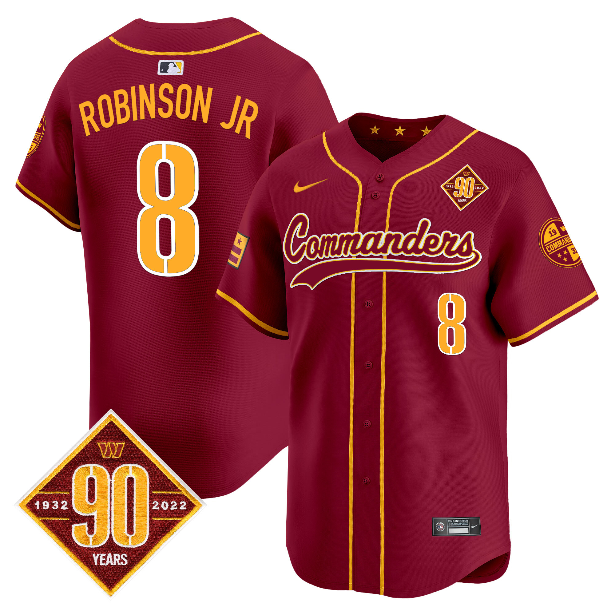 Robinson Jr. Men's Washington Commanders 90th Anniversary Patch Vapor Premier Limited Burgundy Jersey - All Stitched