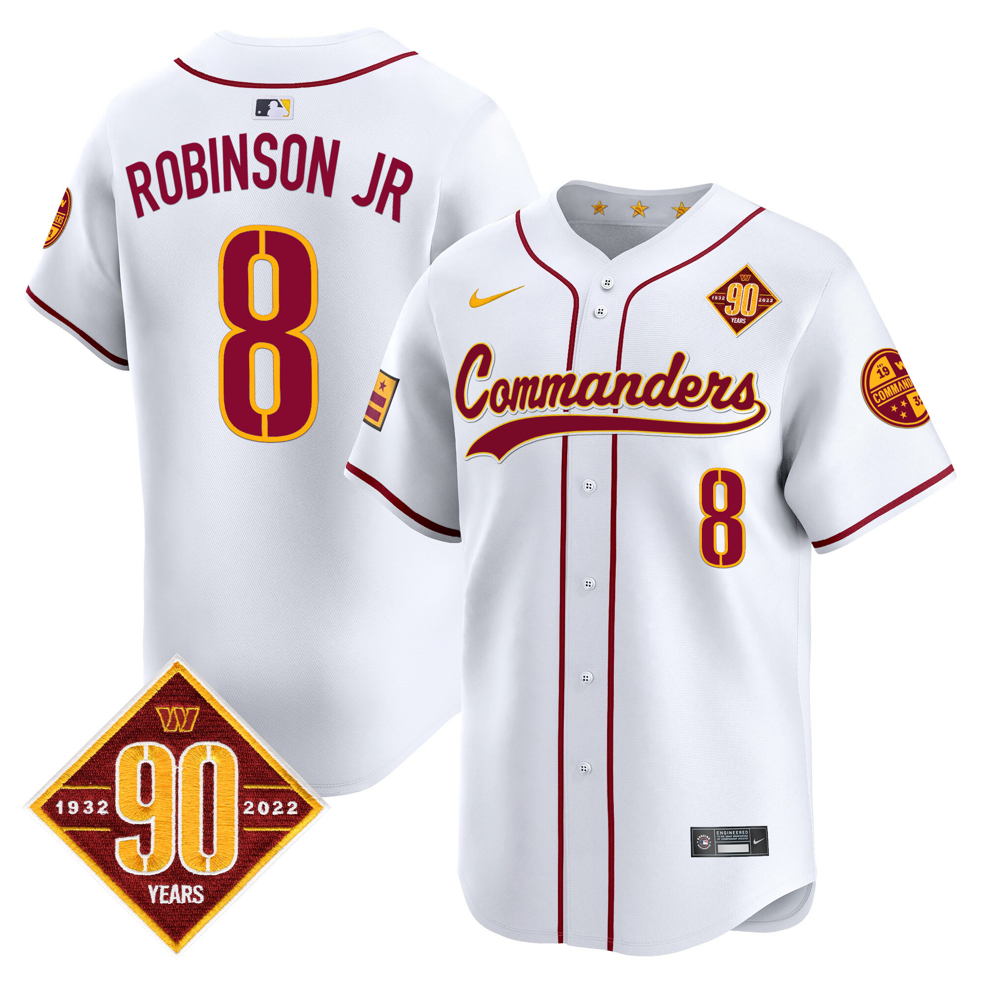 Robinson Jr. Men's Washington Commanders 90th Anniversary Patch Vapor Premier Limited White Jersey - All Stitched