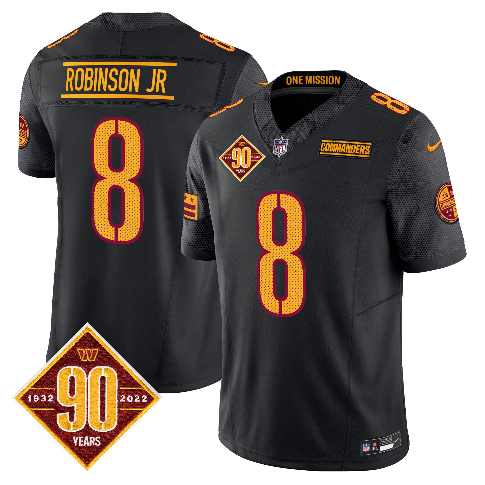Robinson Jr. Men's Washington Commanders 90th Anniversary Vapor Limited Black Jersey - All Stitched