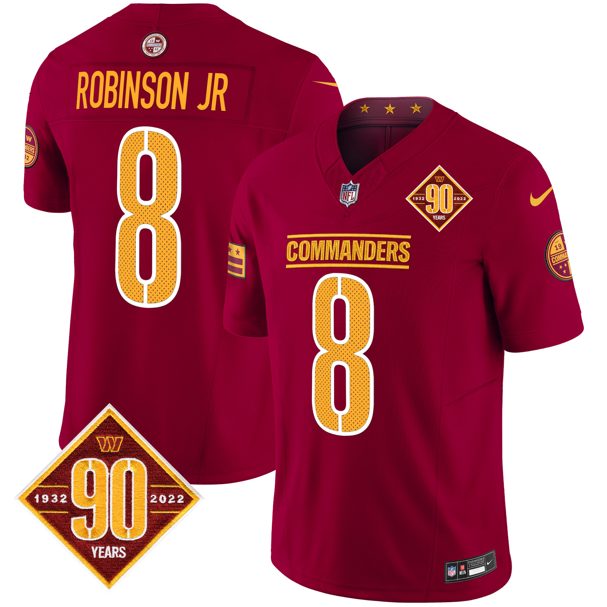 Robinson Jr. Men's Washington Commanders 90th Anniversary Vapor Limited Burgundy Jersey - All Stitched